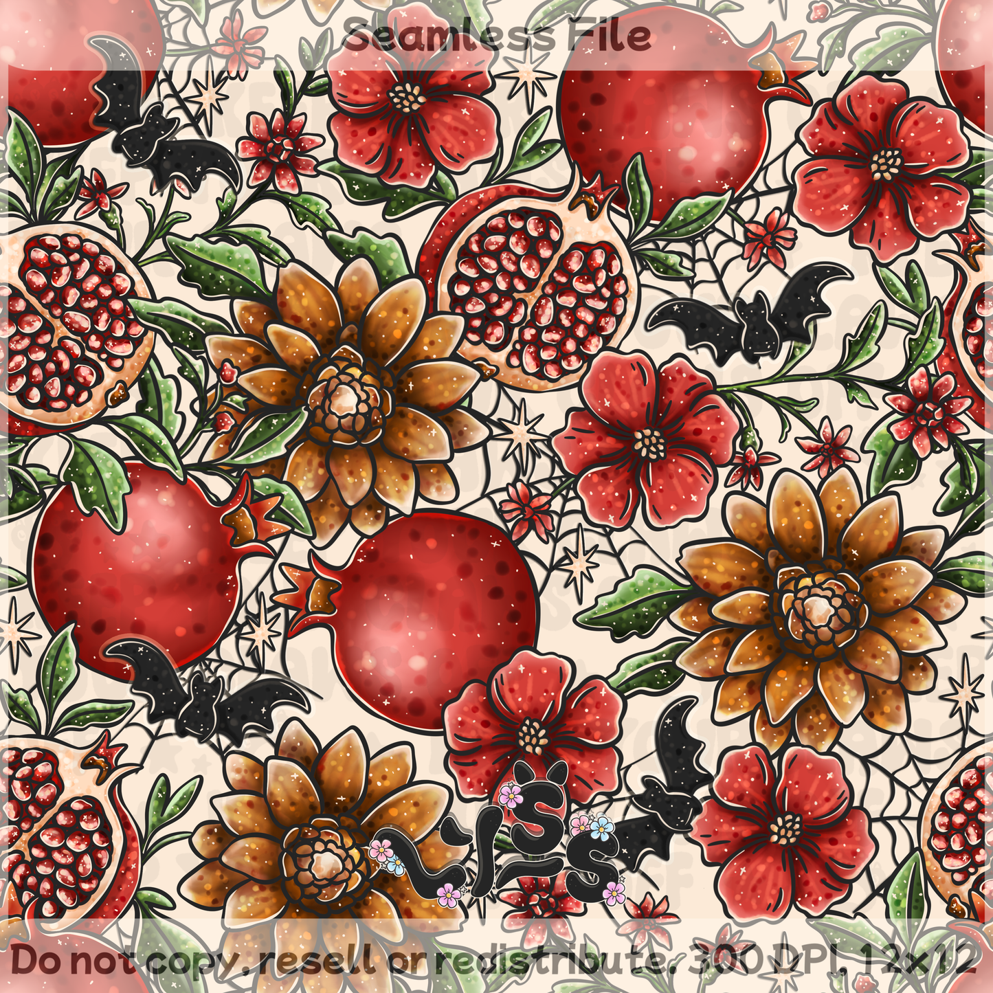 2025 - Lyss Doodles - Seamless - Midnight Pomegranate - 25LD047