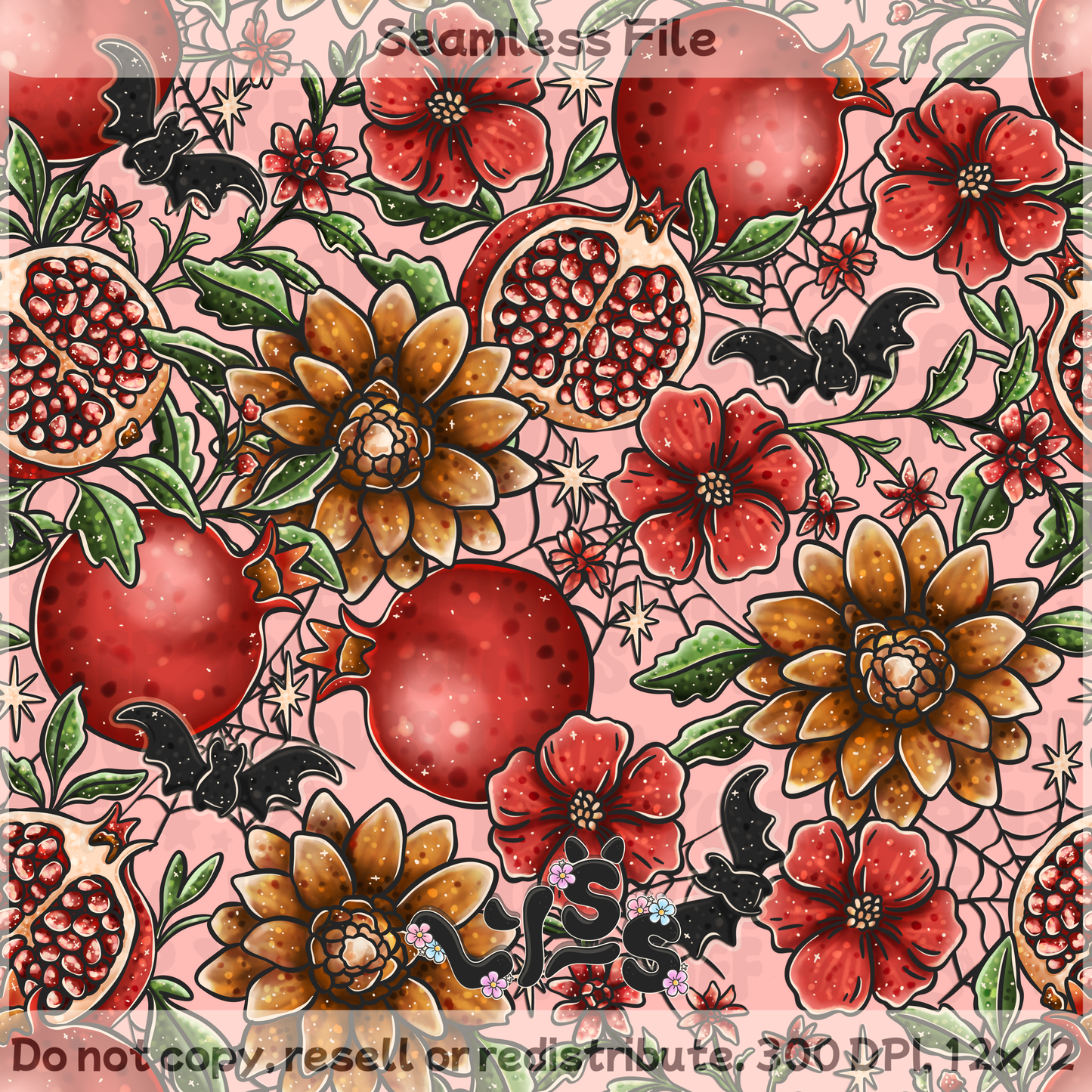 2025 - Lyss Doodles - Seamless - Midnight Pomegranate - 25LD047