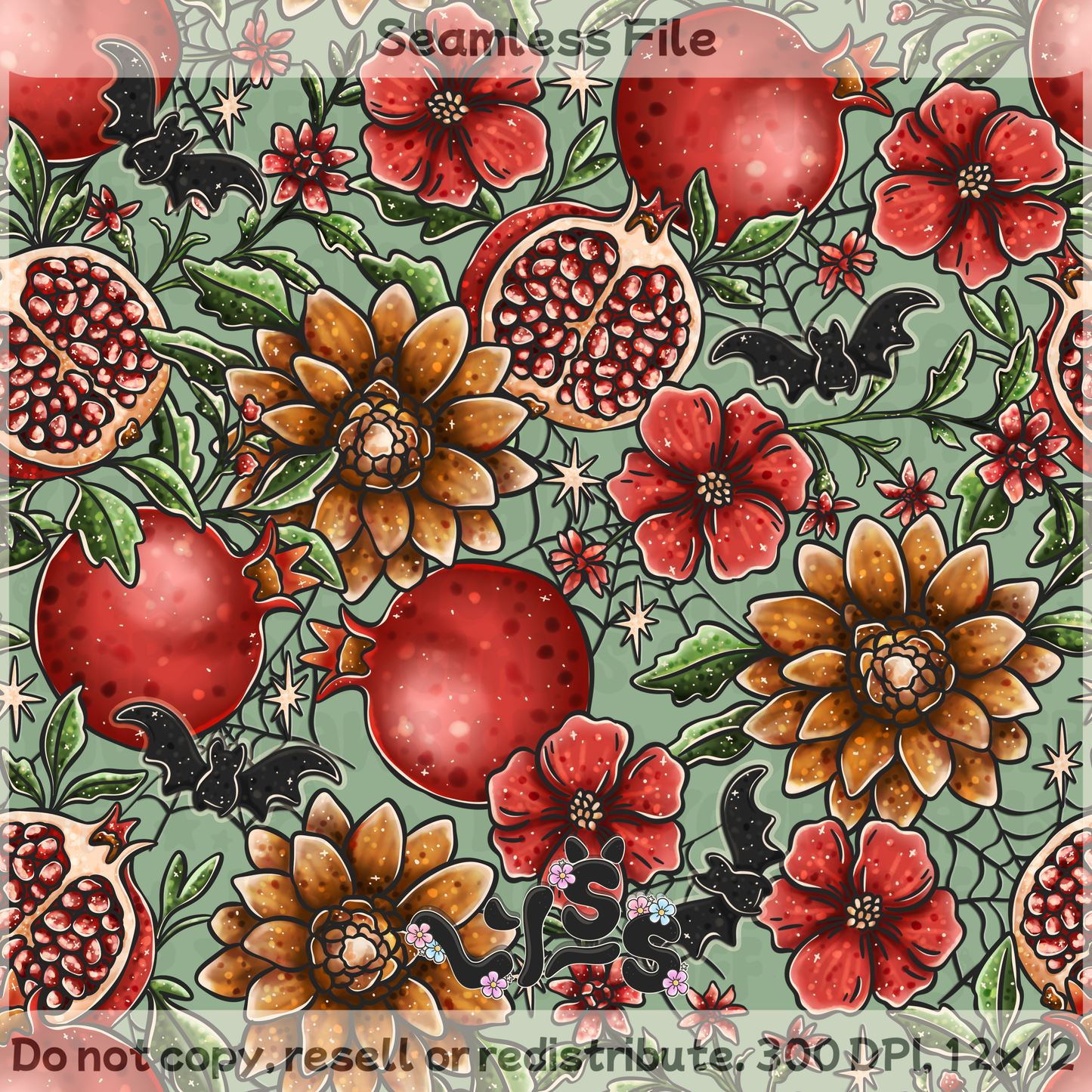 2025 - Lyss Doodles - Seamless - Midnight Pomegranate - 25LD047
