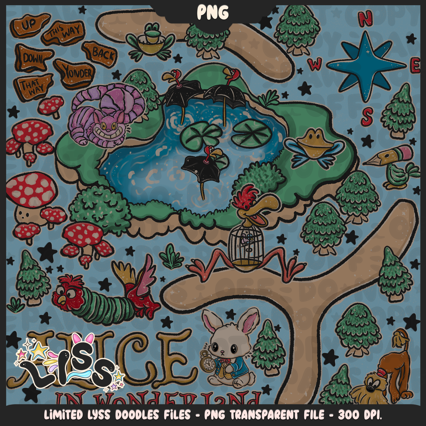 2024 - Lyss Doodles - Seamless - PNG - Rabbithole - 24LD076