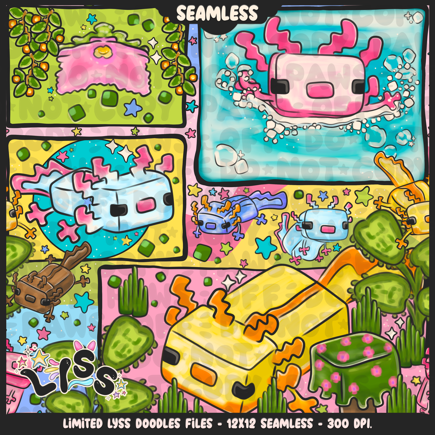2023 - Lyss Doodles - Seamless - Mains - Block Game - Cutesy Lush Cave - 23LD019