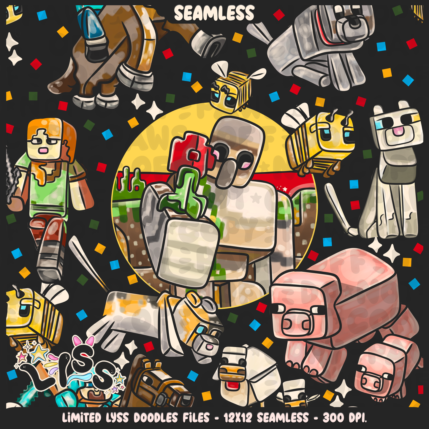 2023 - Lyss Doodles - Seamless - Mains - Block Game - Cutesy Village - 23LD019