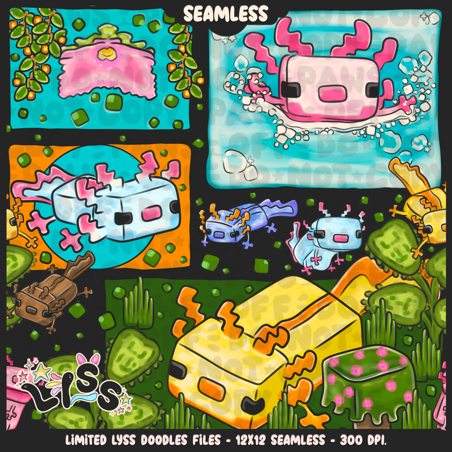 2023 - Lyss Doodles - Seamless - Mains - Block Game - Bold Lush Cave - 23LD019