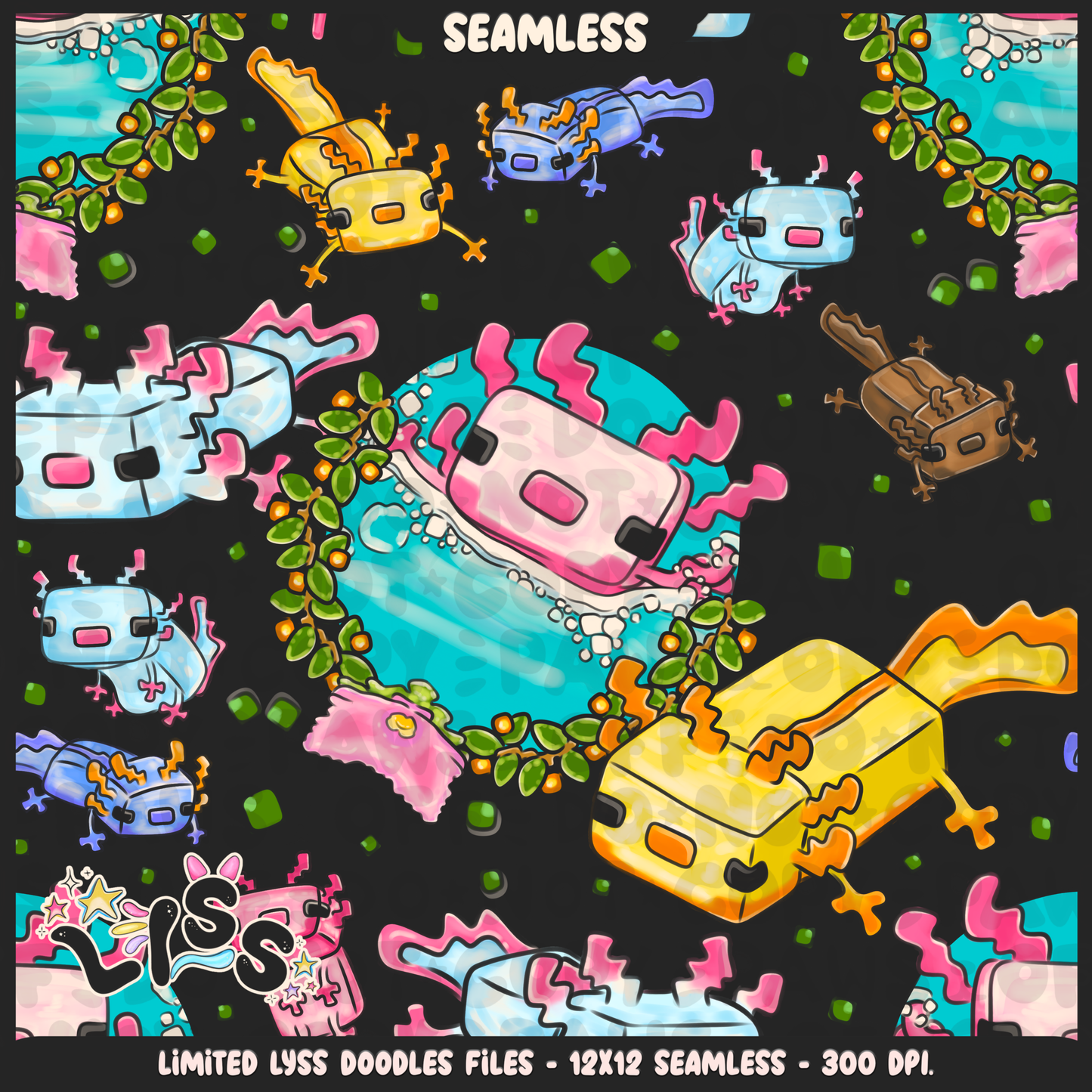 2023 - Lyss Doodles - Seamless - Mains - Block Game - Bold Lush Cave - 23LD019