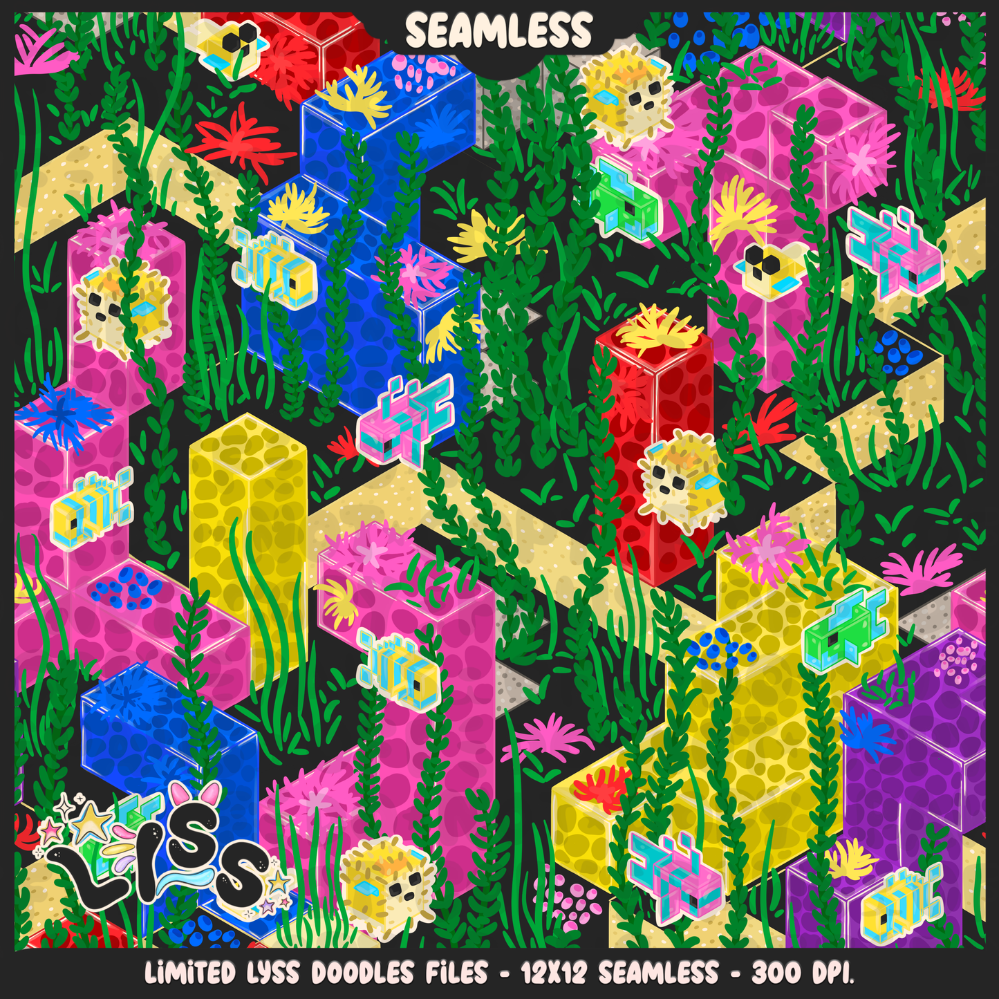 2023 - Lyss Doodles - Seamless - Mains - Block Game - Ocean - 23LD021