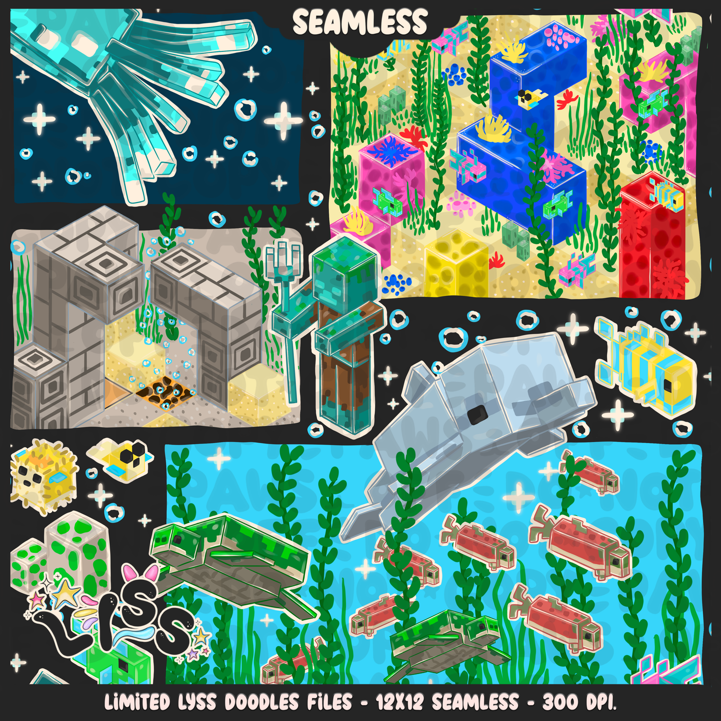 2023 - Lyss Doodles - Seamless - Mains - Block Game - Ocean - 23LD021