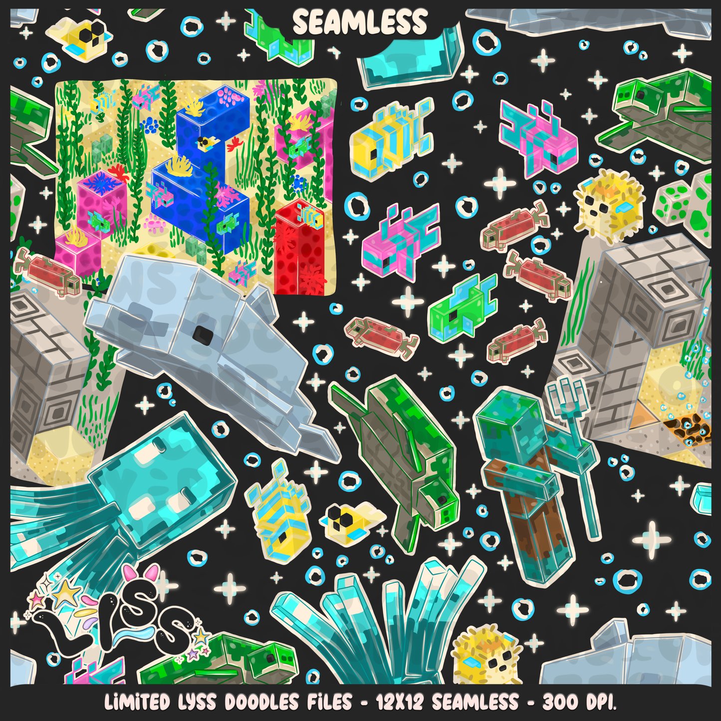 2023 - Lyss Doodles - Seamless - Mains - Block Game - Ocean - 23LD021