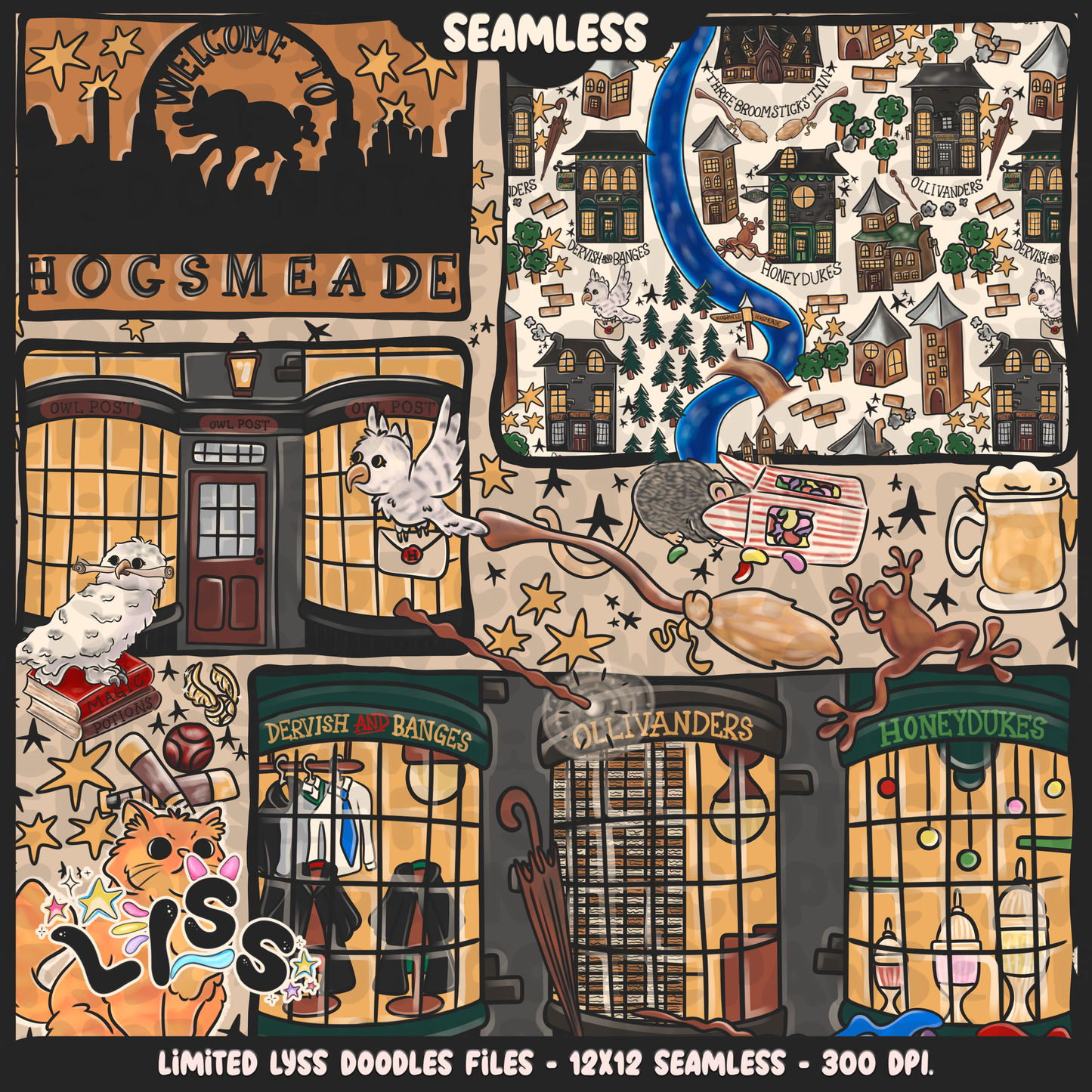 2023 - Lyss Doodles - Seamless - Mains - Magical World - Village - 23LD026