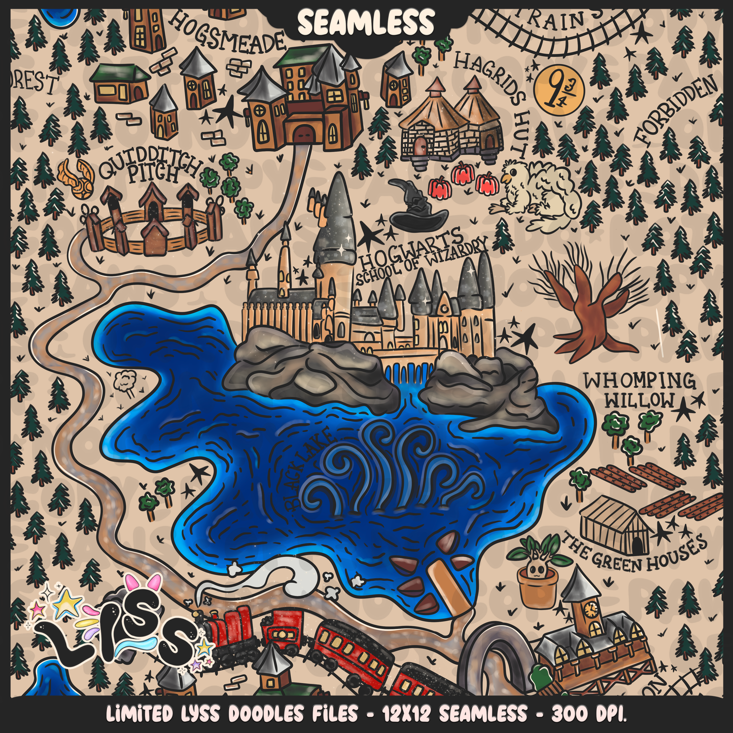 2023 - Lyss Doodles - Seamless - Mains - Magical World - Castle Map - 23LD026