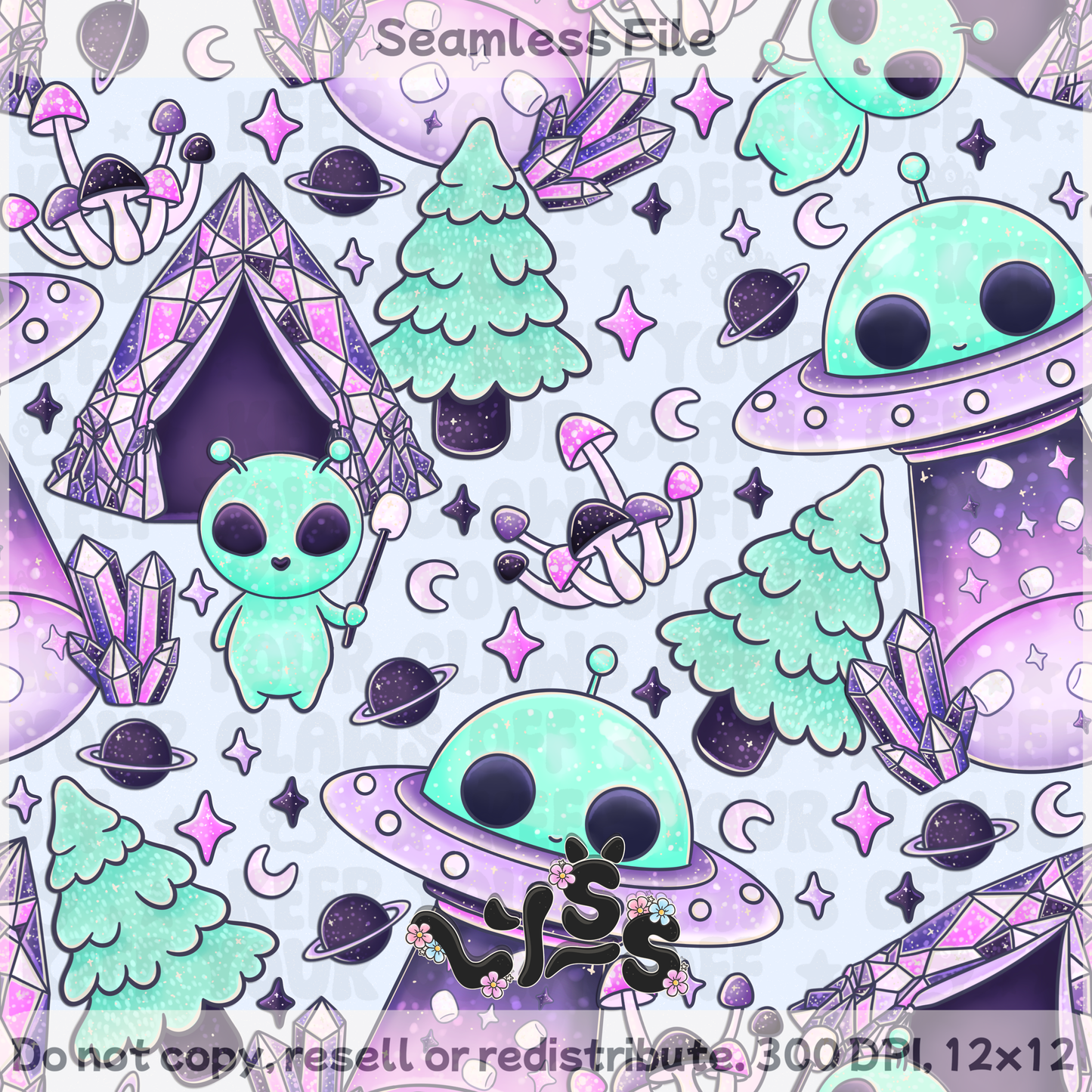 2025 - Lyss Doodles - Seamless - Lyss Doodles - Amethyst Aliens - 25LD026