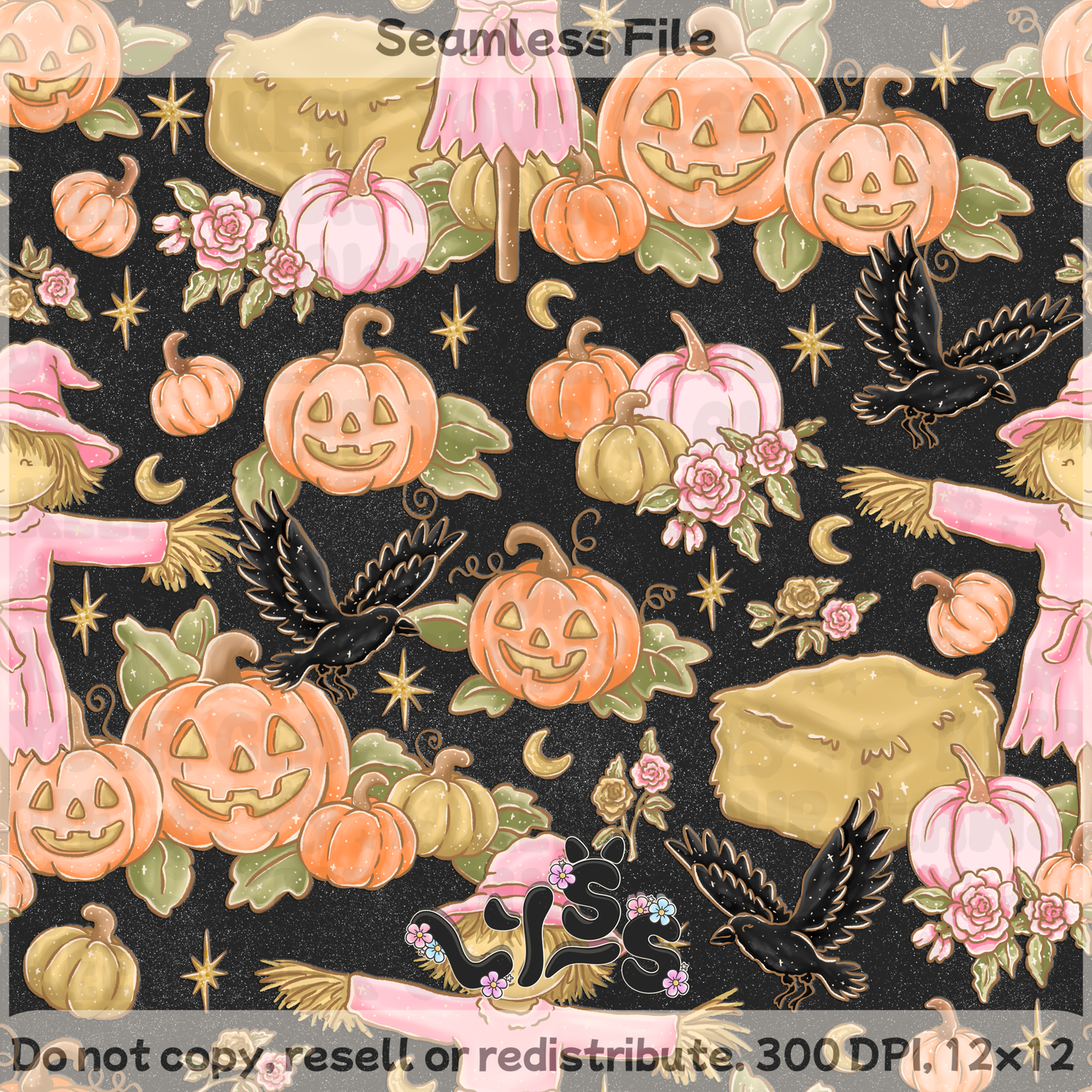 2025 - Lyss Doodles - Seamless - Blush & Ravens Garden - 25LD056