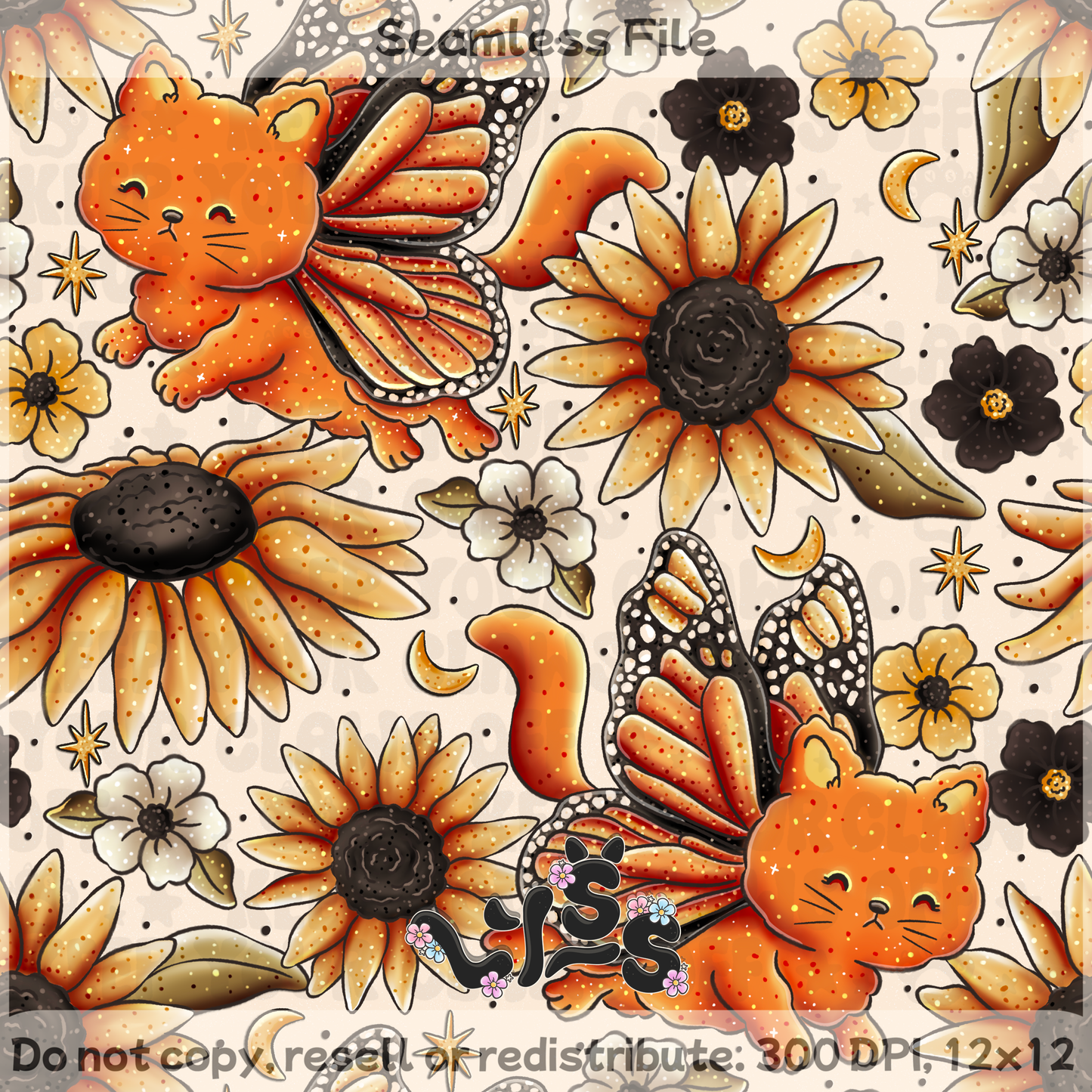 2025 - Lyss Doodles - Seamless - ButterflyCat - 25LD063