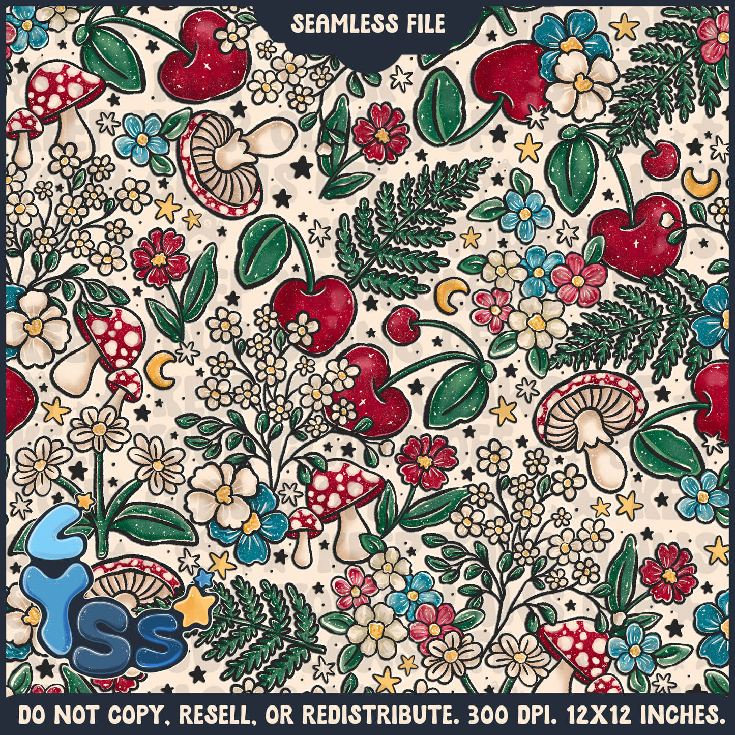 2024 - Lyss Doodles - Seamless - Mains - Cherry Blooms - 24LD083