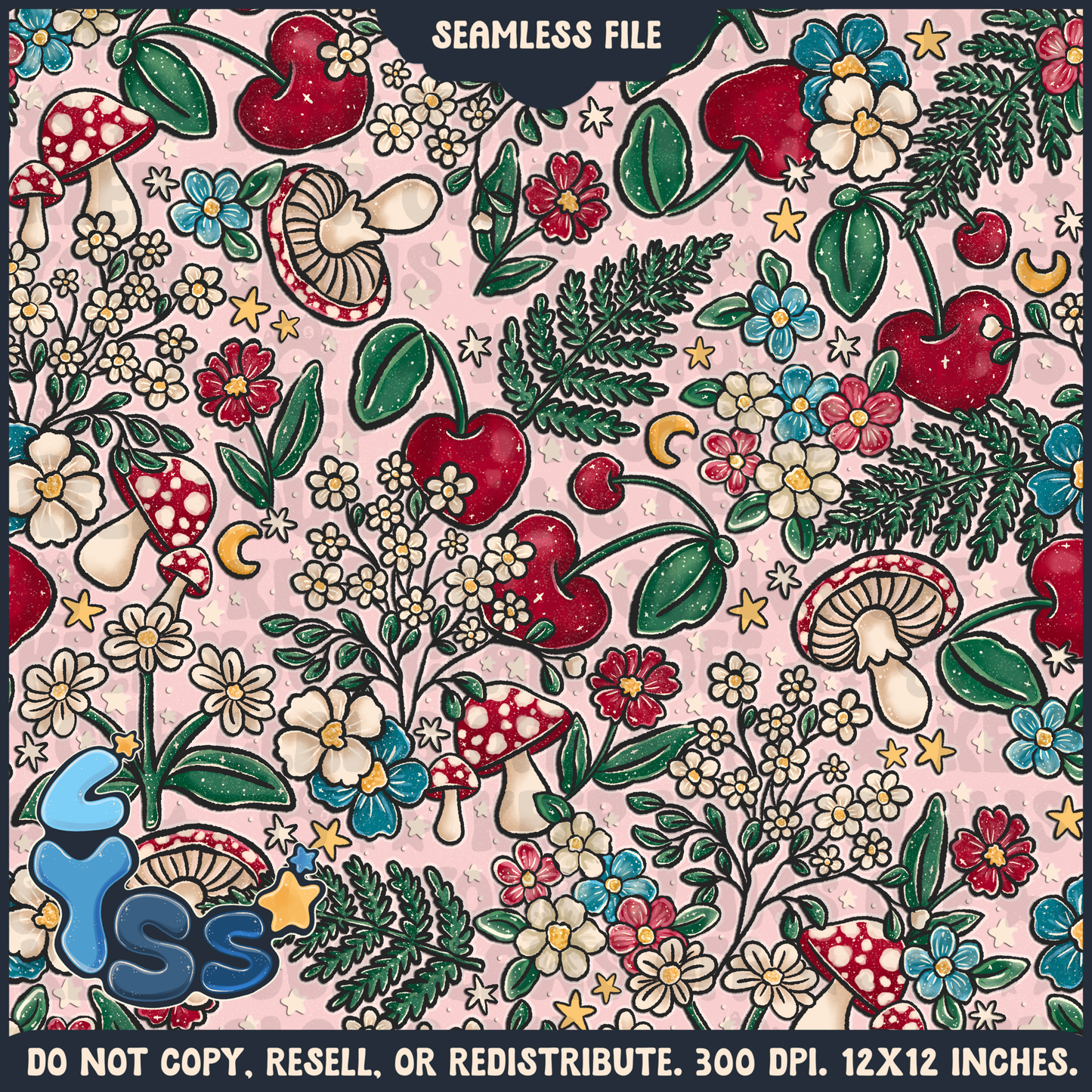 2024 - Lyss Doodles - Seamless - Mains - Cherry Blooms - 24LD083