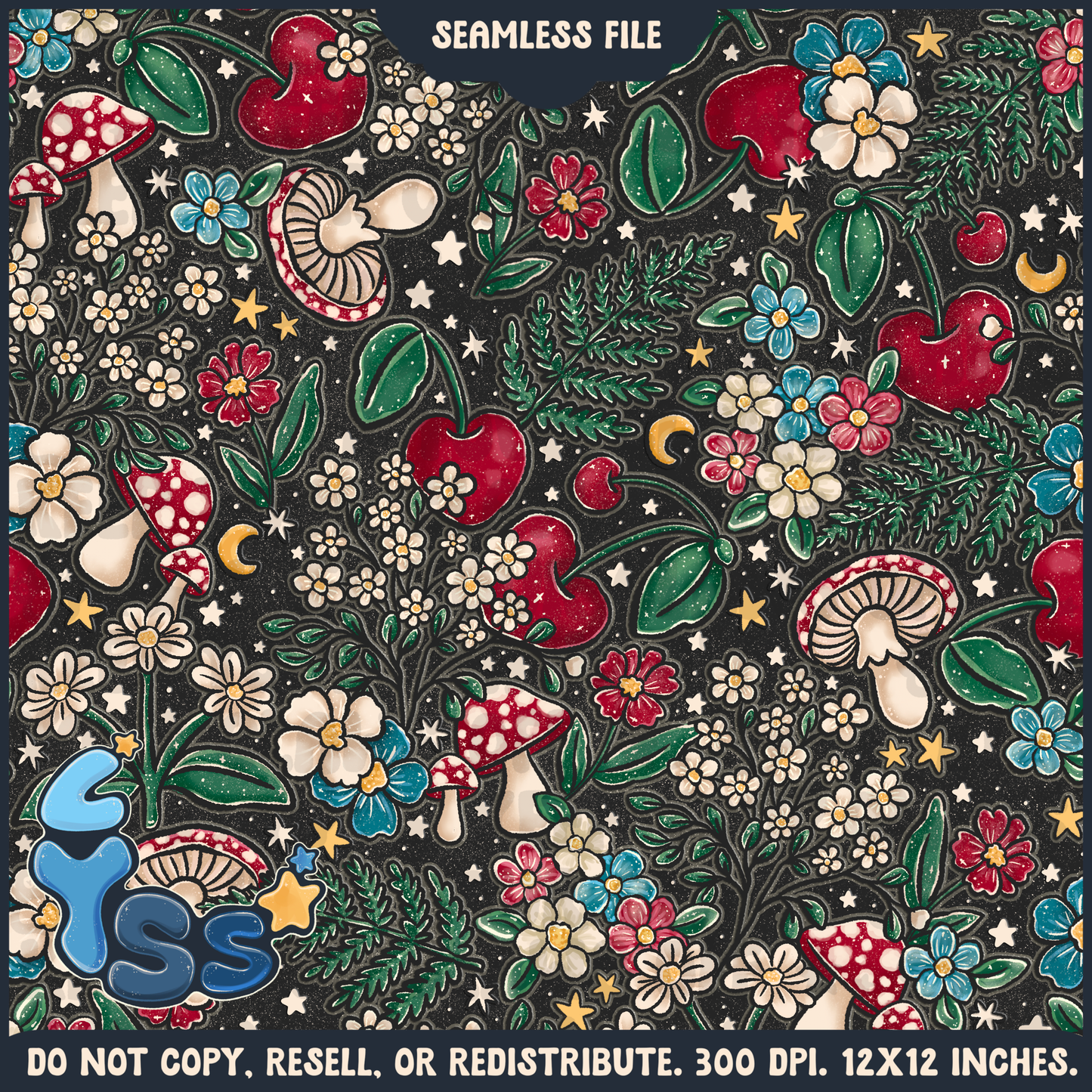 2024 - Lyss Doodles - Seamless - Mains - Cherry Blooms - 24LD083