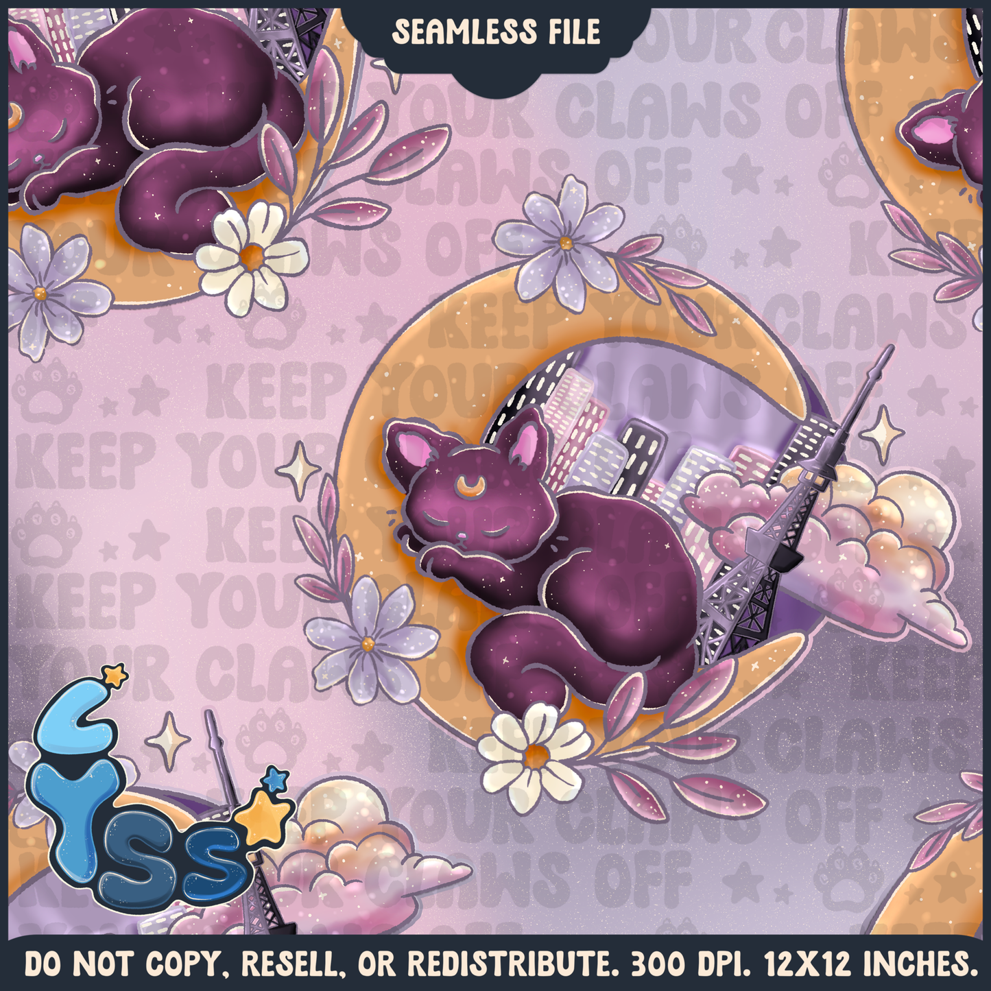 2025 - Lyss Doodles - Seamless - Mains - Colour Collab - Moon Kitties - 25LD003