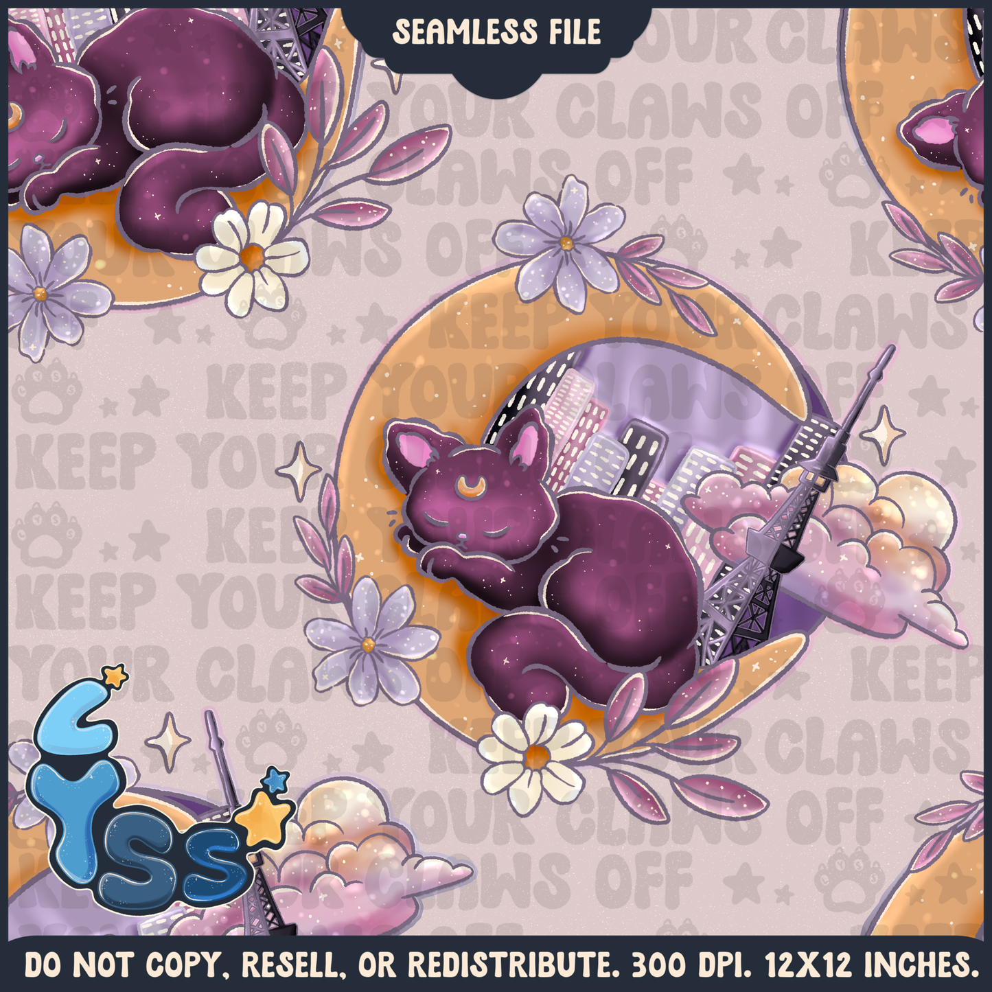 2025 - Lyss Doodles - Seamless - Mains - Colour Collab - Moon Kitties - 25LD003