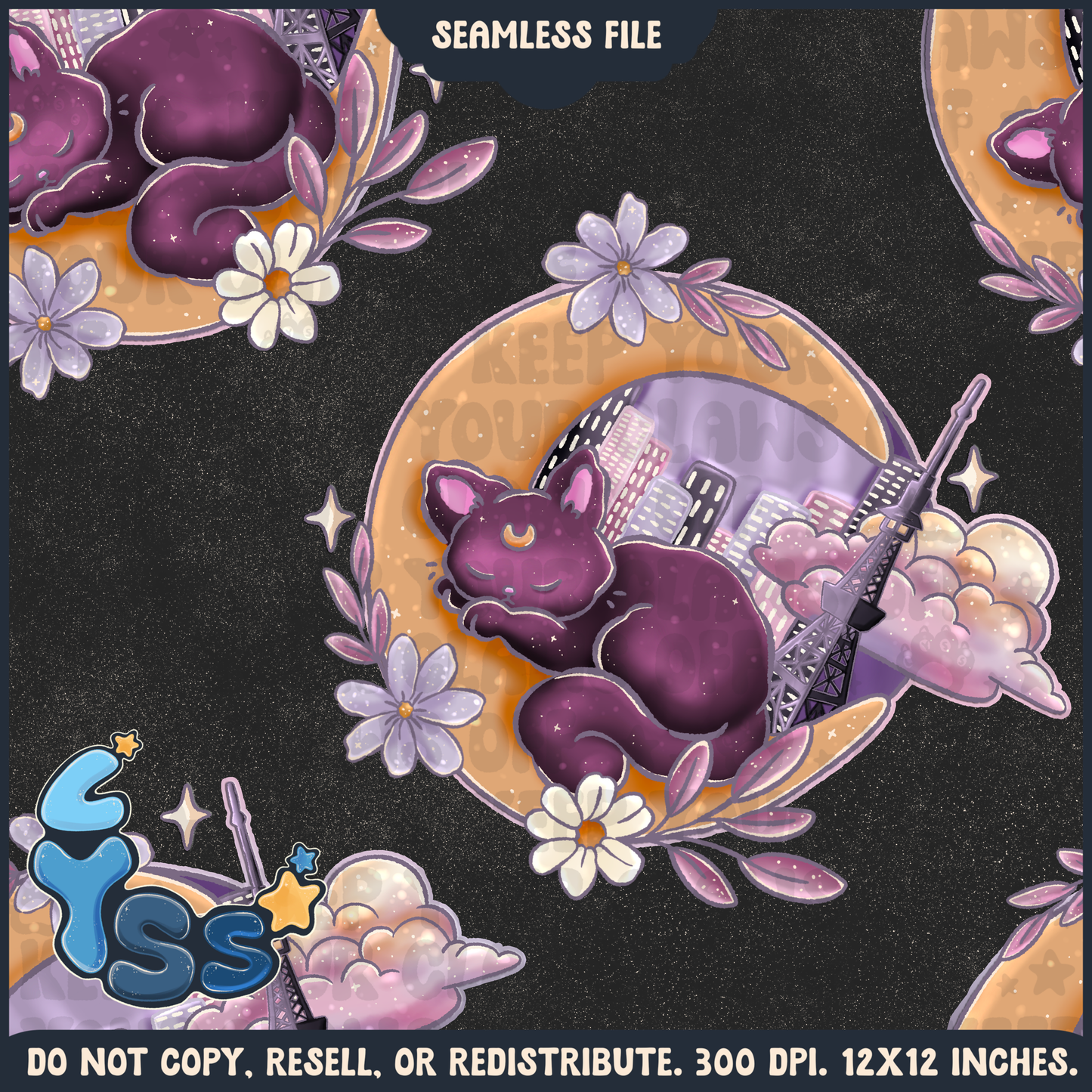 2025 - Lyss Doodles - Seamless - Mains - Colour Collab - Moon Kitties - 25LD003