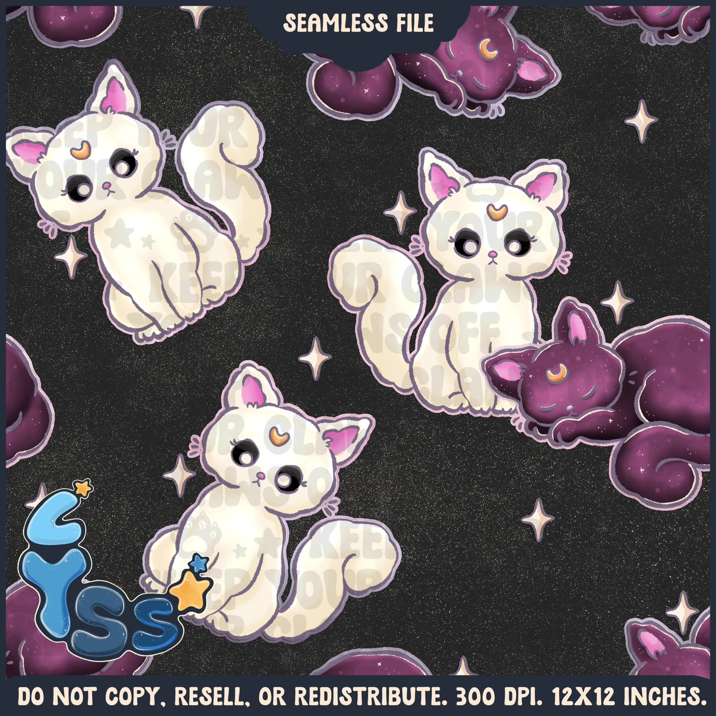 2025 - Lyss Doodles - Seamless - Mains - Colour Collab - Moon Kitties - 25LD003