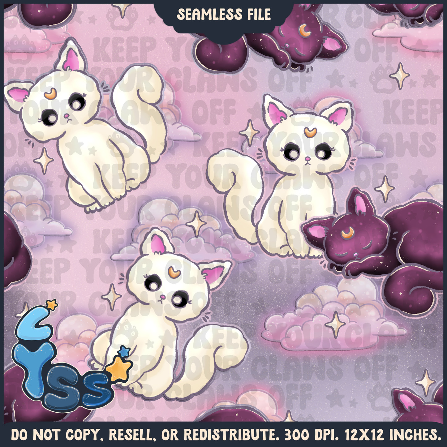 2025 - Lyss Doodles - Seamless - Mains - Colour Collab - Moon Kitties - 25LD003