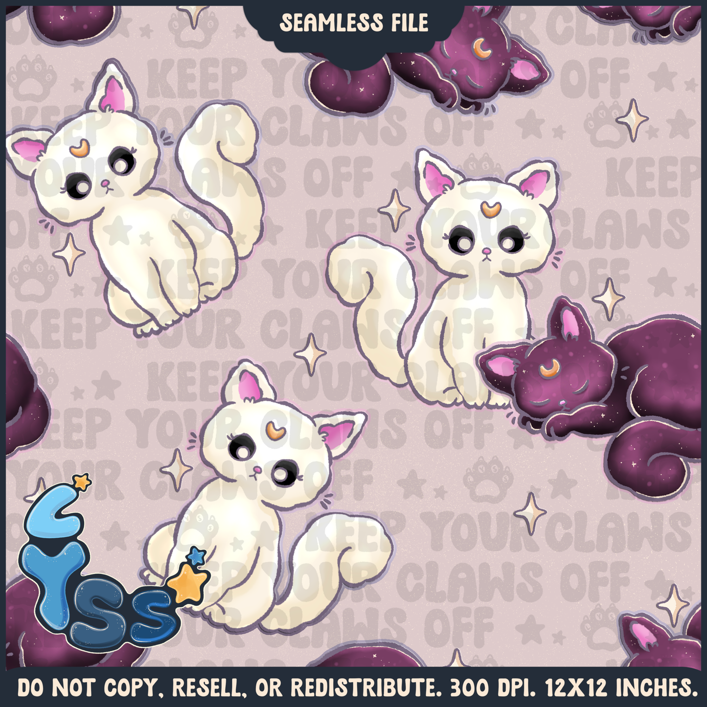 2025 - Lyss Doodles - Seamless - Mains - Colour Collab - Moon Kitties - 25LD003