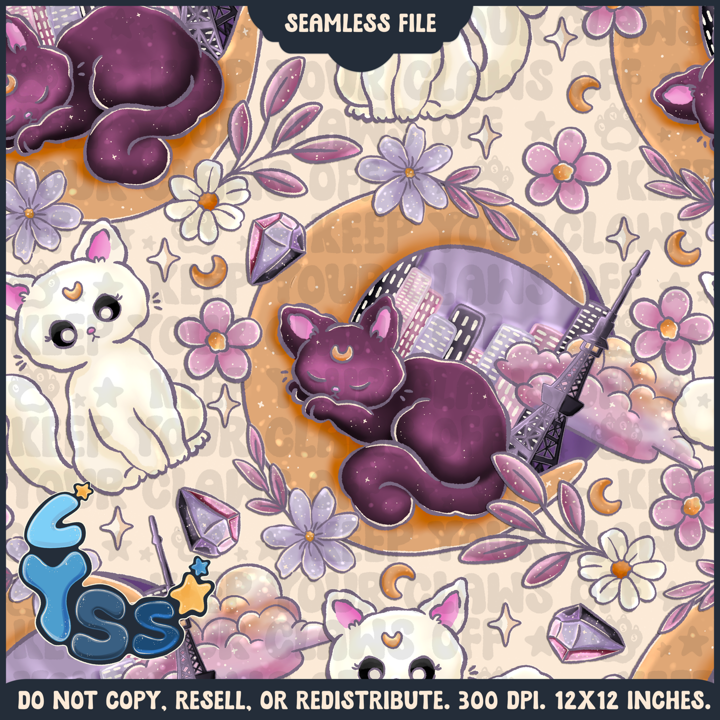 2025 - Lyss Doodles - Seamless - Mains - Colour Collab - Moon Kitties - 25LD003