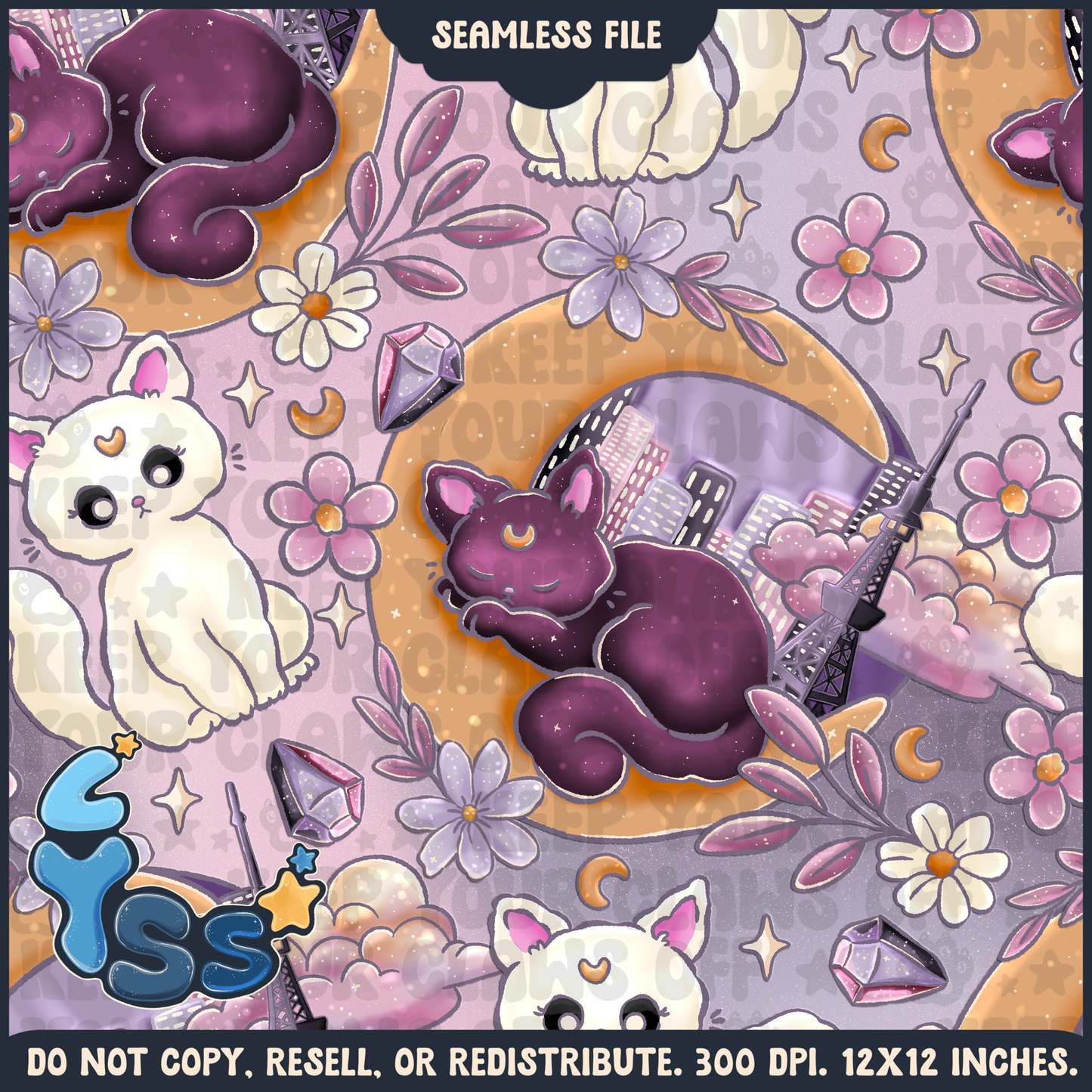 2025 - Lyss Doodles - Seamless - Mains - Colour Collab - Moon Kitties - 25LD003