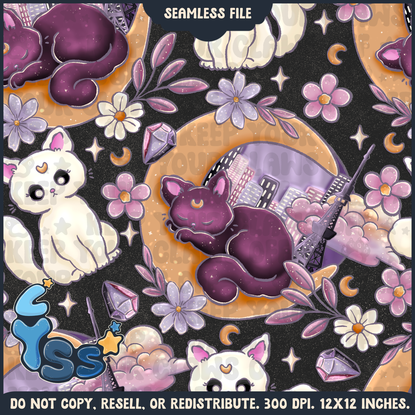 2025 - Lyss Doodles - Seamless - Mains - Colour Collab - Moon Kitties - 25LD003