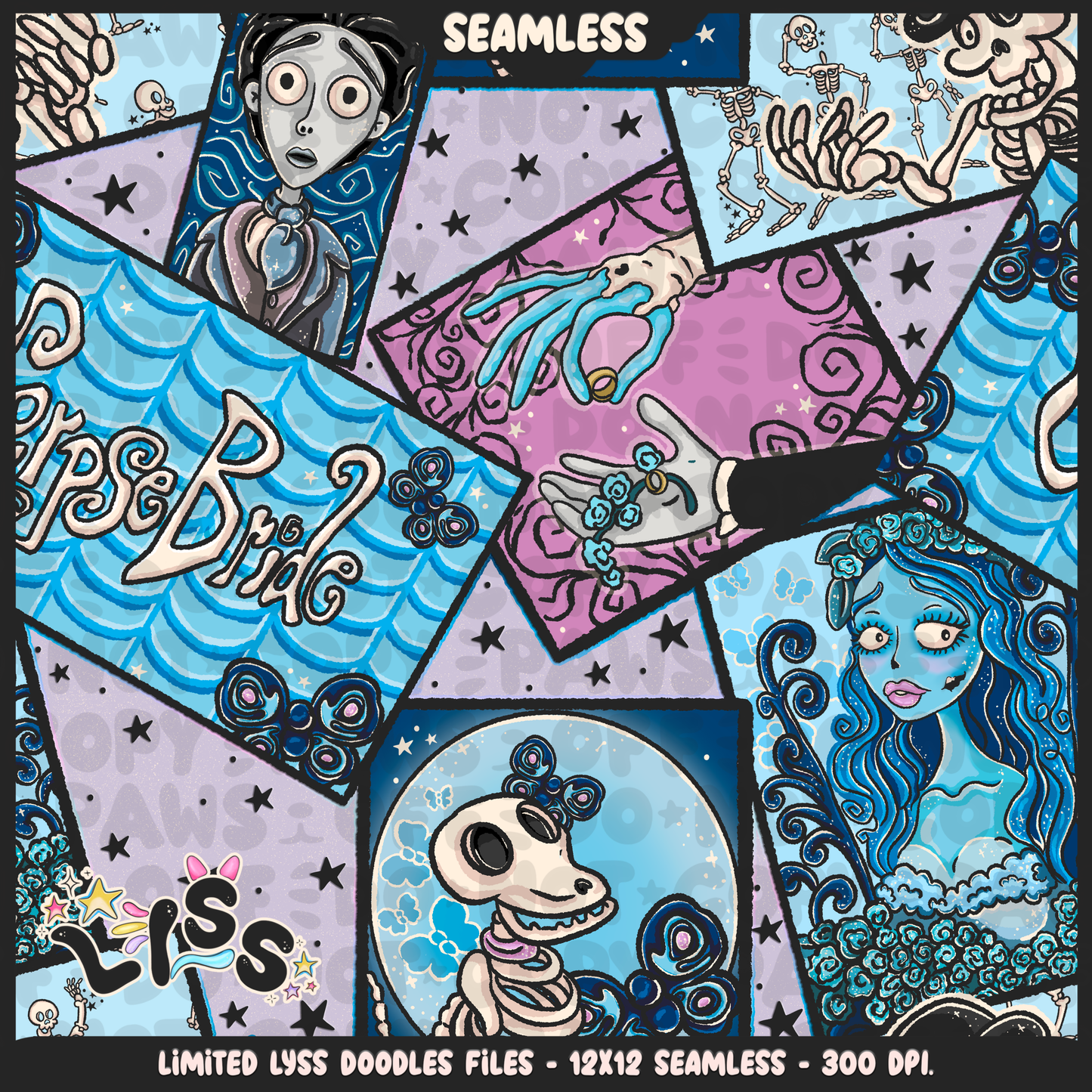2024 - Lyss Doodles - Seamless - Mains - Skelly Bride Comic - 24LD075