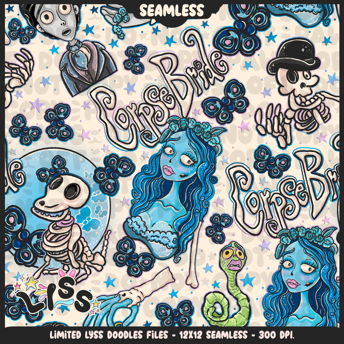 2024 - Lyss Doodles - Seamless - Mains - Skelly Bride Comic - 24LD075