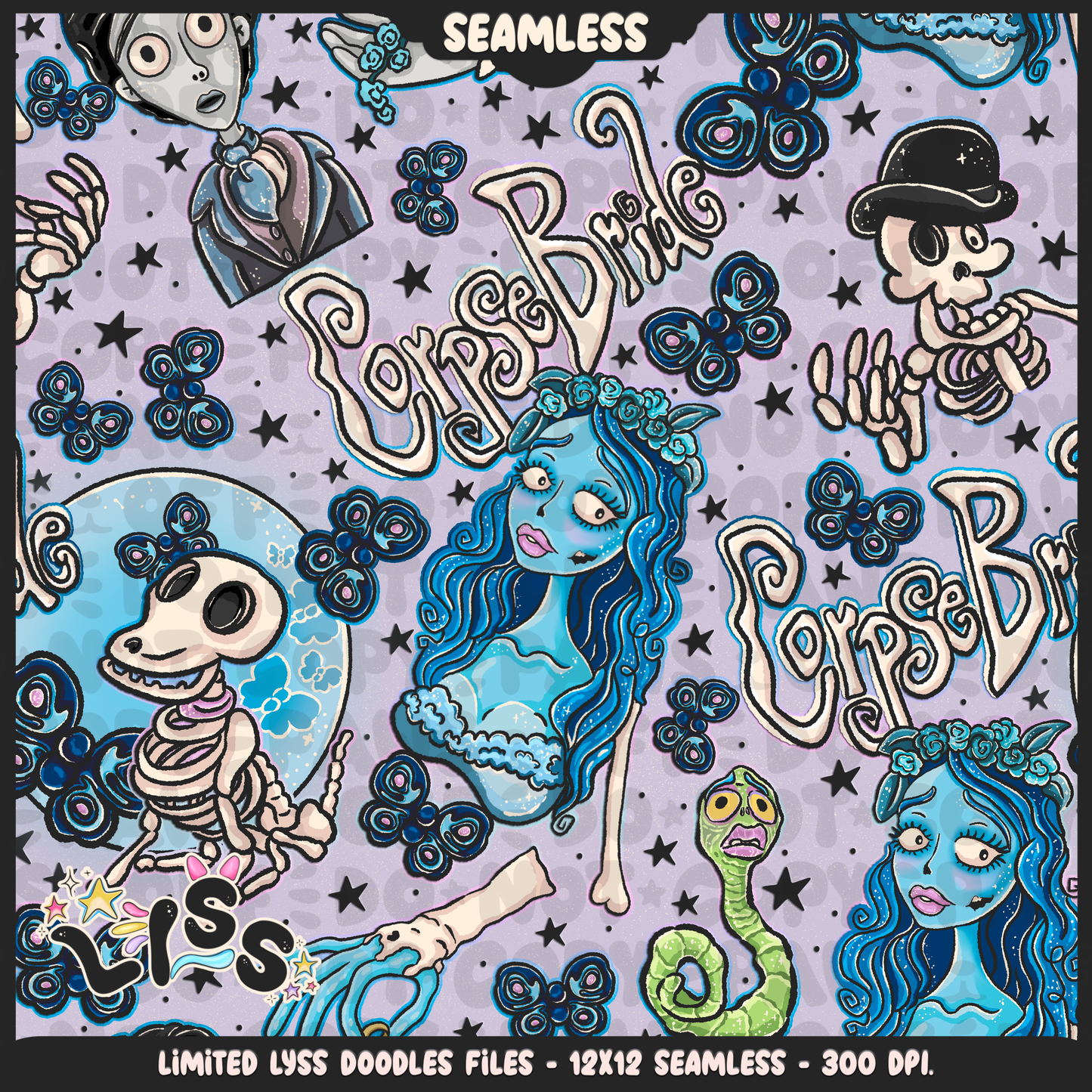 2024 - Lyss Doodles - Seamless - Mains - Skelly Bride Comic - 24LD075