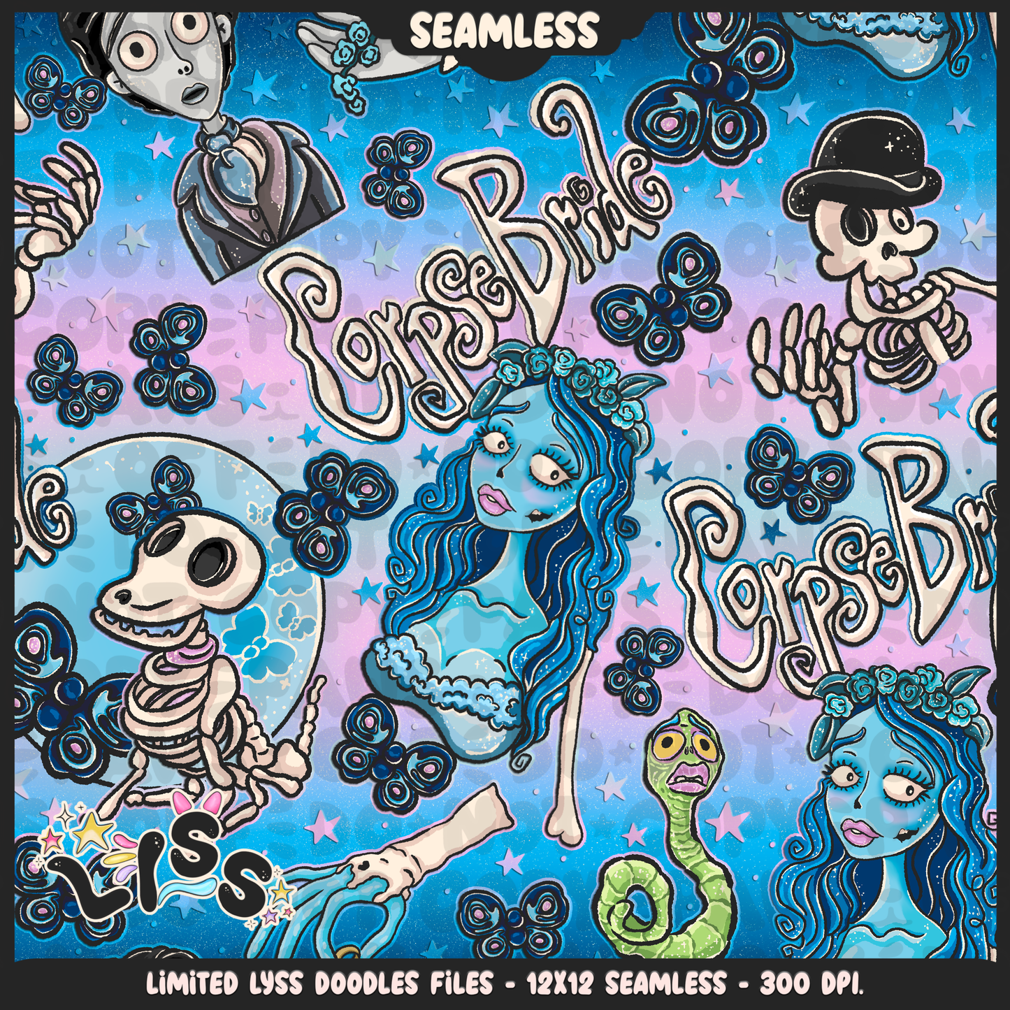 2024 - Lyss Doodles - Seamless - Mains - Skelly Bride Comic - 24LD075