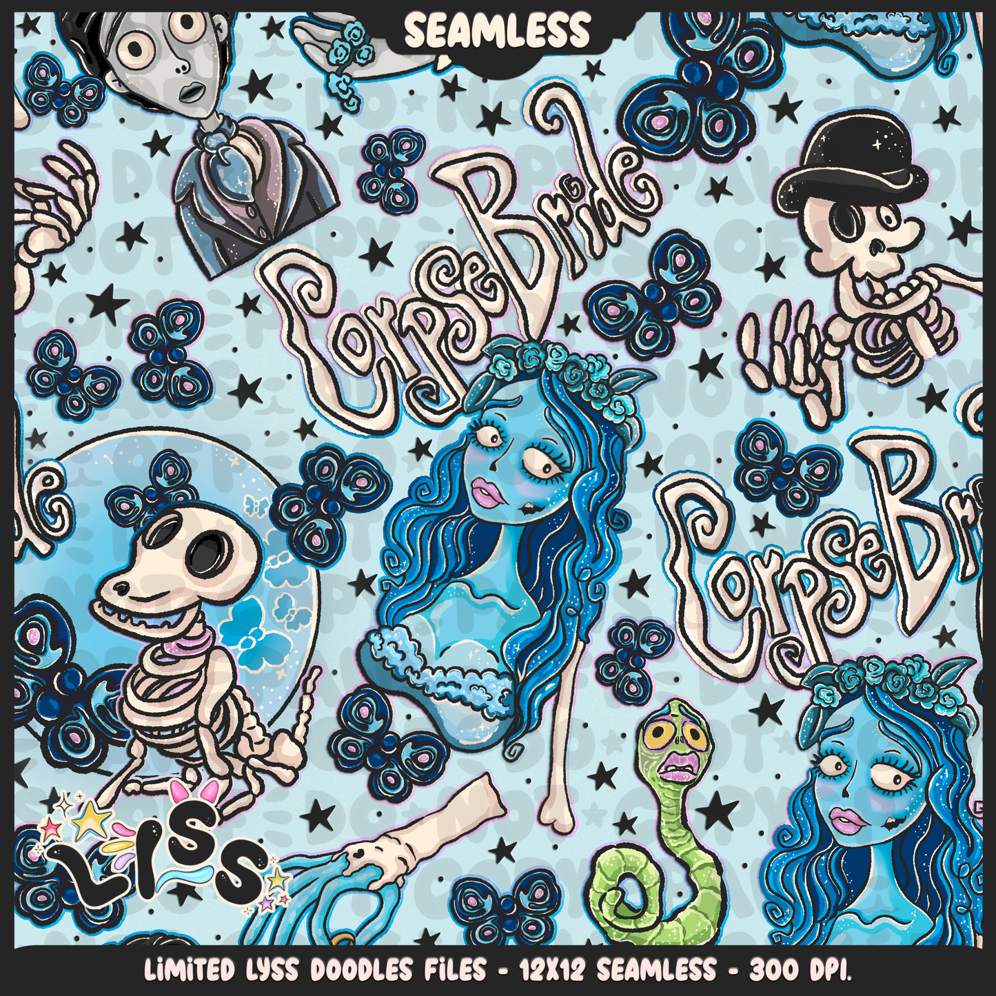 2024 - Lyss Doodles - Seamless - Mains - Skelly Bride Comic - 24LD075