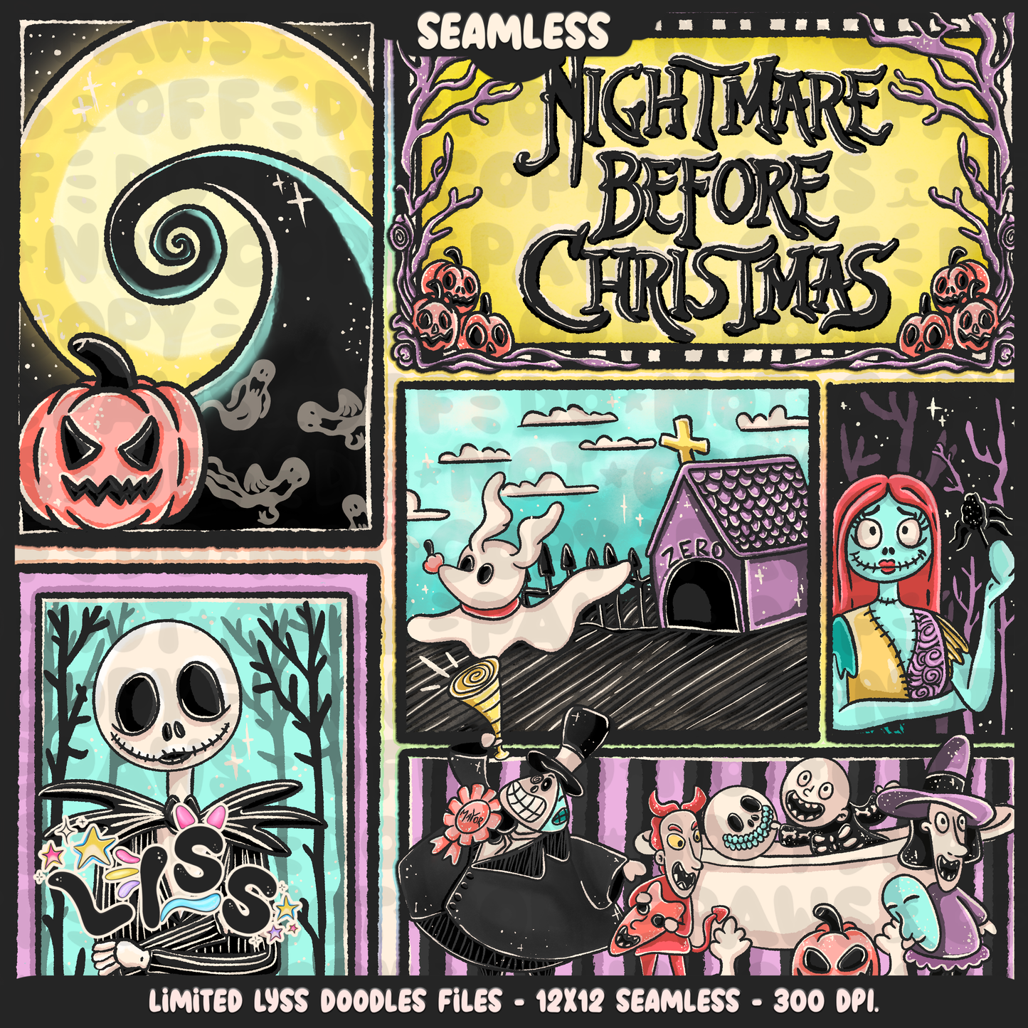 2024 - Lyss Doodles - Seamless - Mains - Nightmare comic - 24LD074