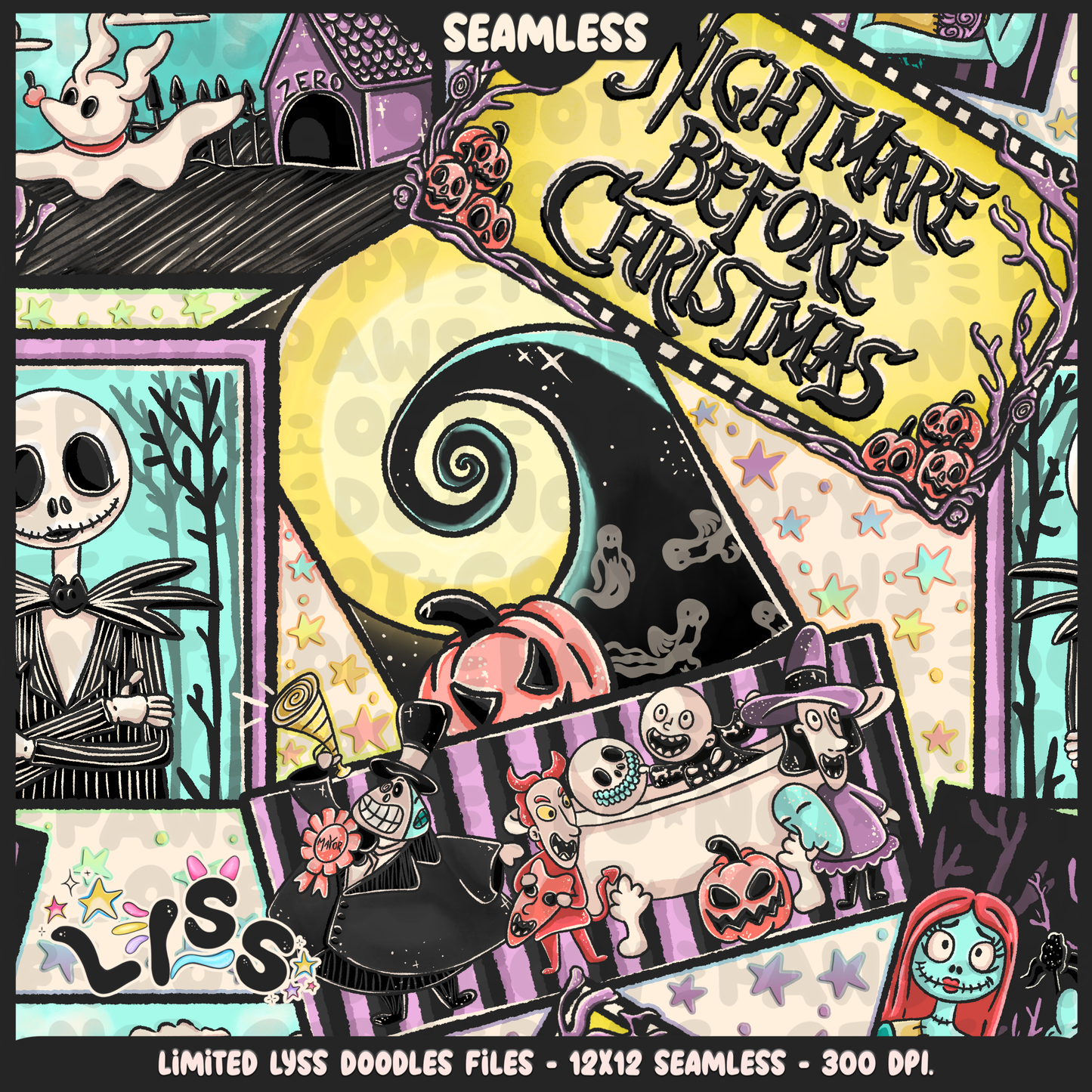 2024 - Lyss Doodles - Seamless - Mains - Nightmare comic - 24LD074