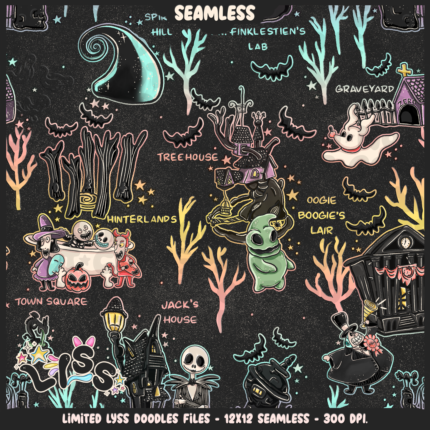 2024 - Lyss Doodles - Seamless - Mains - Nightmare comic - 24LD074