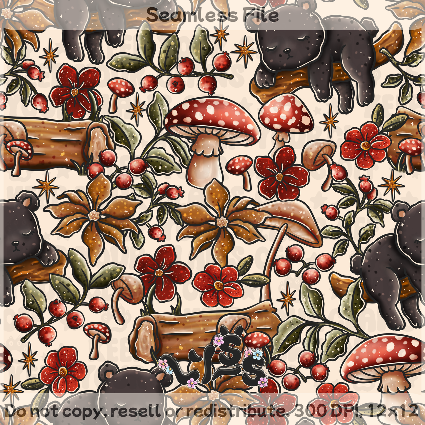 2025 - Lyss Doodles - Seamless - Cub & Flora - 25LD048