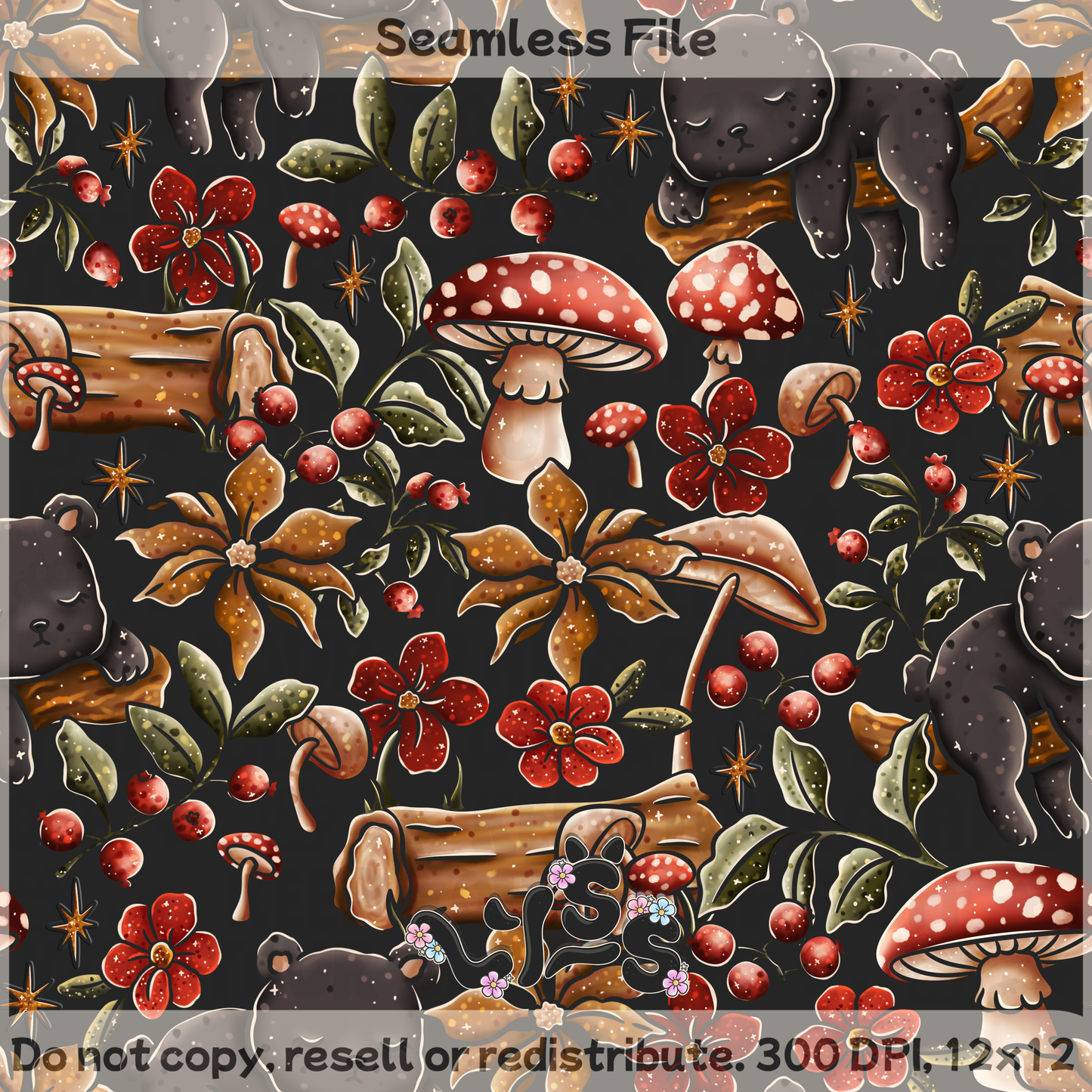2025 - Lyss Doodles - Seamless - Cub & Flora - 25LD048
