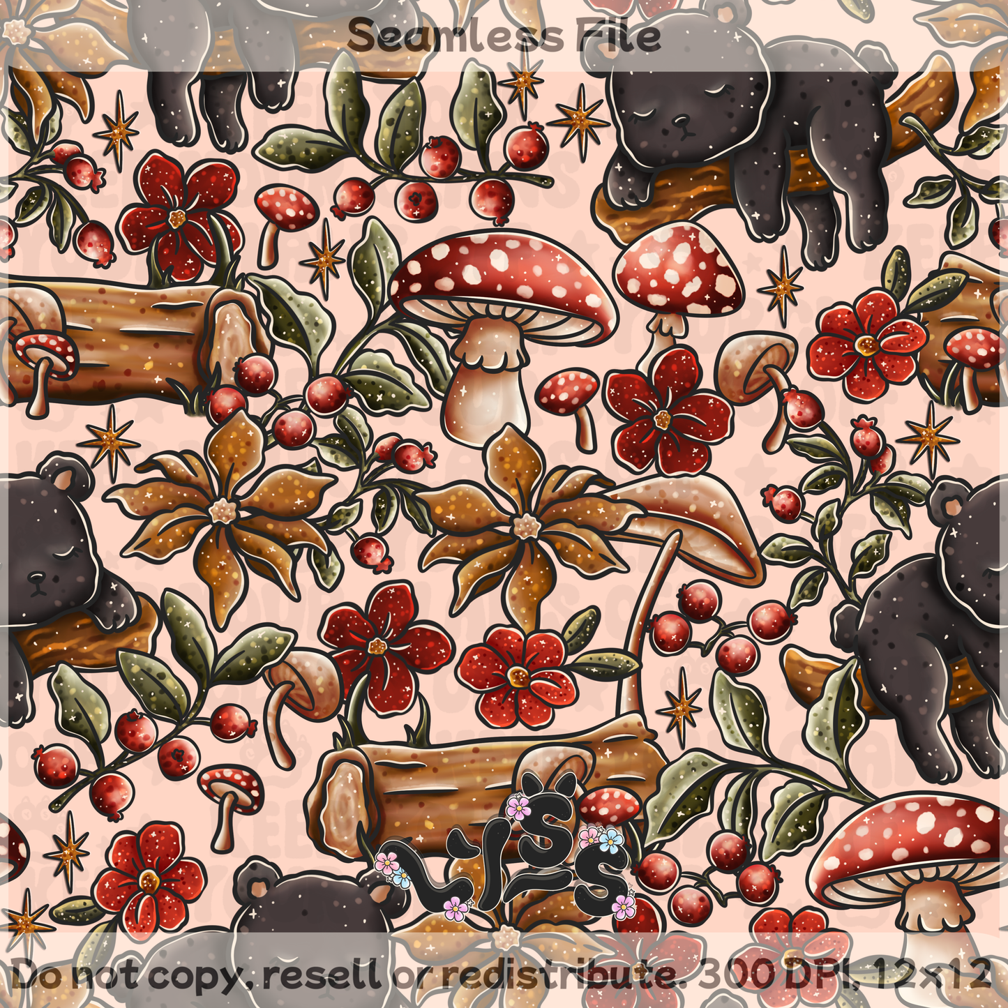2025 - Lyss Doodles - Seamless - Cub & Flora - 25LD048