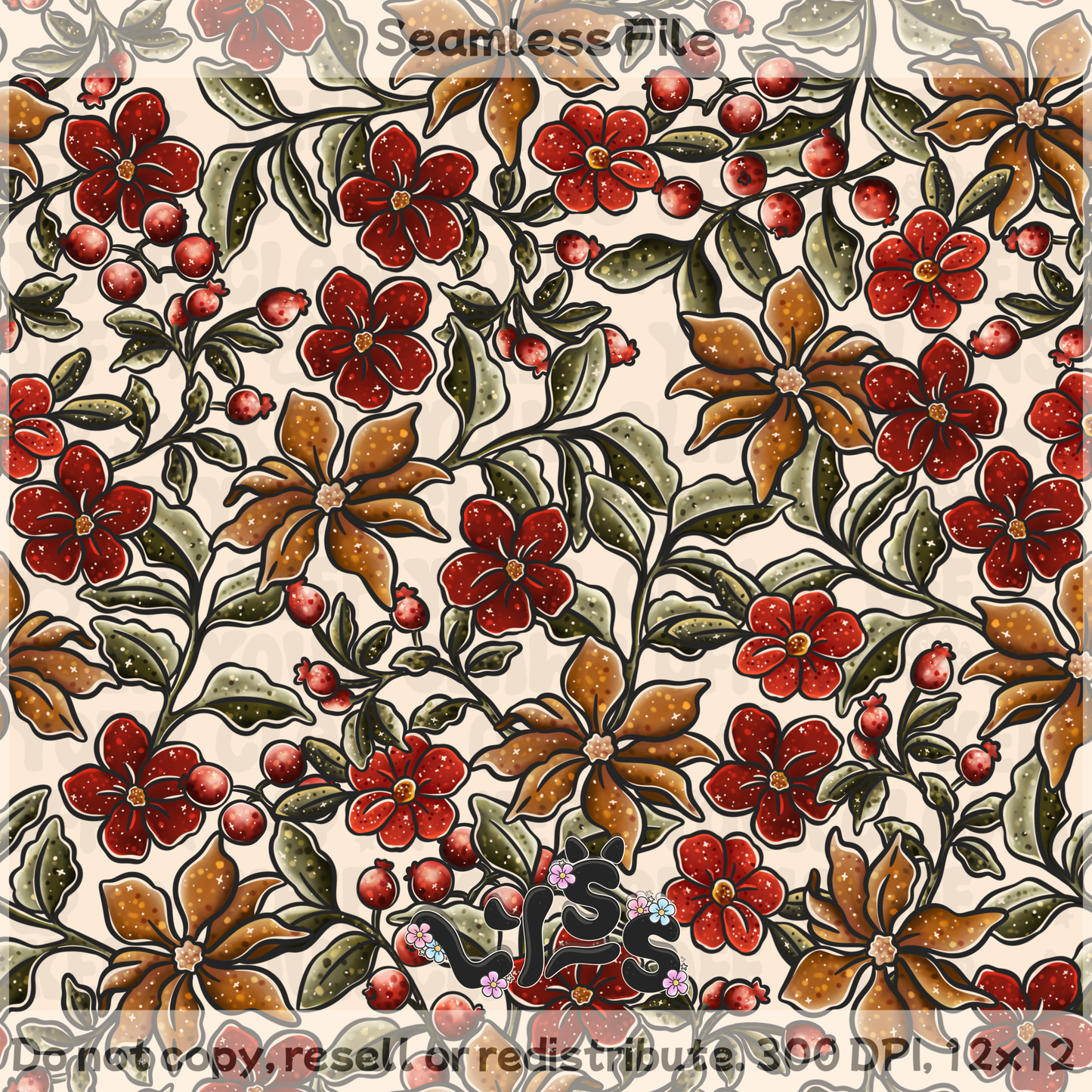 2025 - Lyss Doodles - Seamless - Cub & Flora - 25LD048