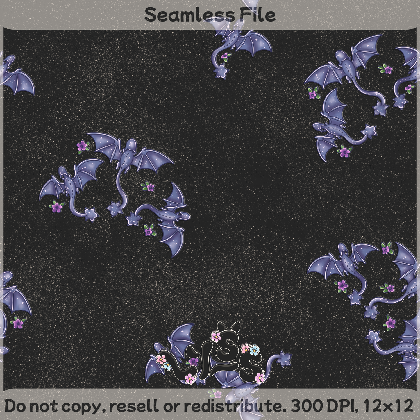 2025 - Lyss Doodles - Seamless - Mains - Dragon Riders - Floral - 25LD019