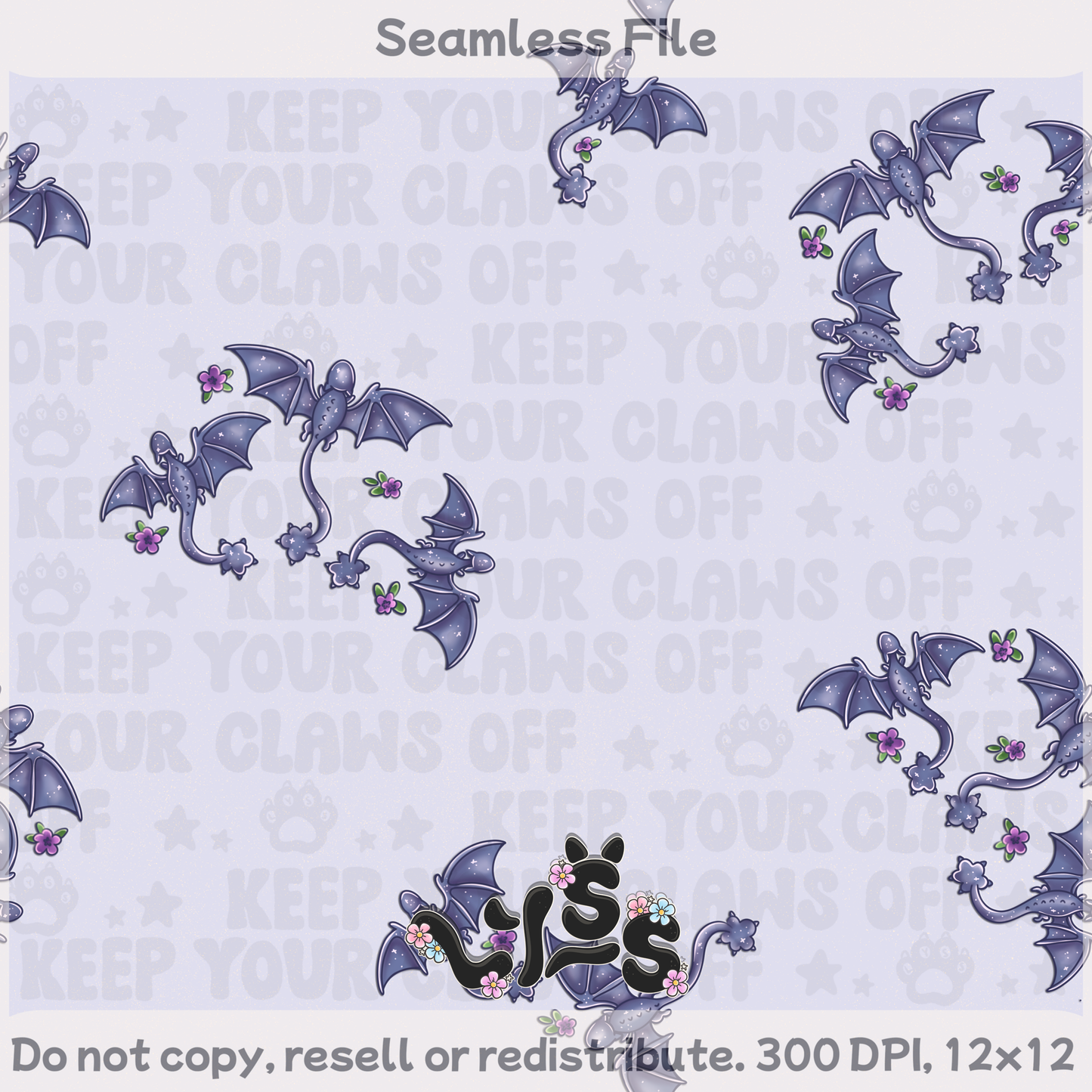 2025 - Lyss Doodles - Seamless - Mains - Dragon Riders - Floral - 25LD019