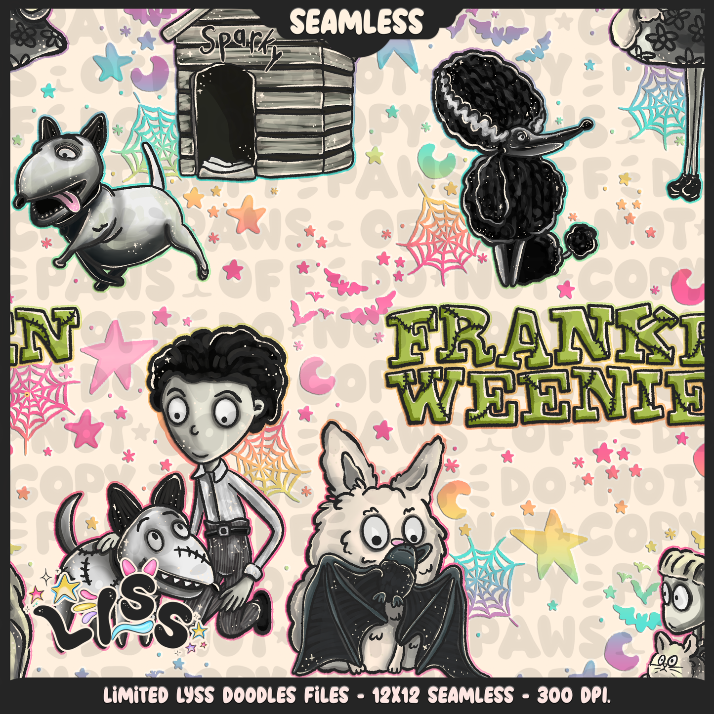 2024 - Lyss Doodles - Seamless - Mains - Franken Woof - 24LD076