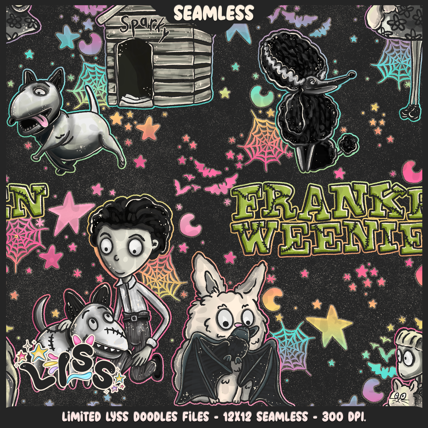 2024 - Lyss Doodles - Seamless - Mains - Franken Woof - 24LD076