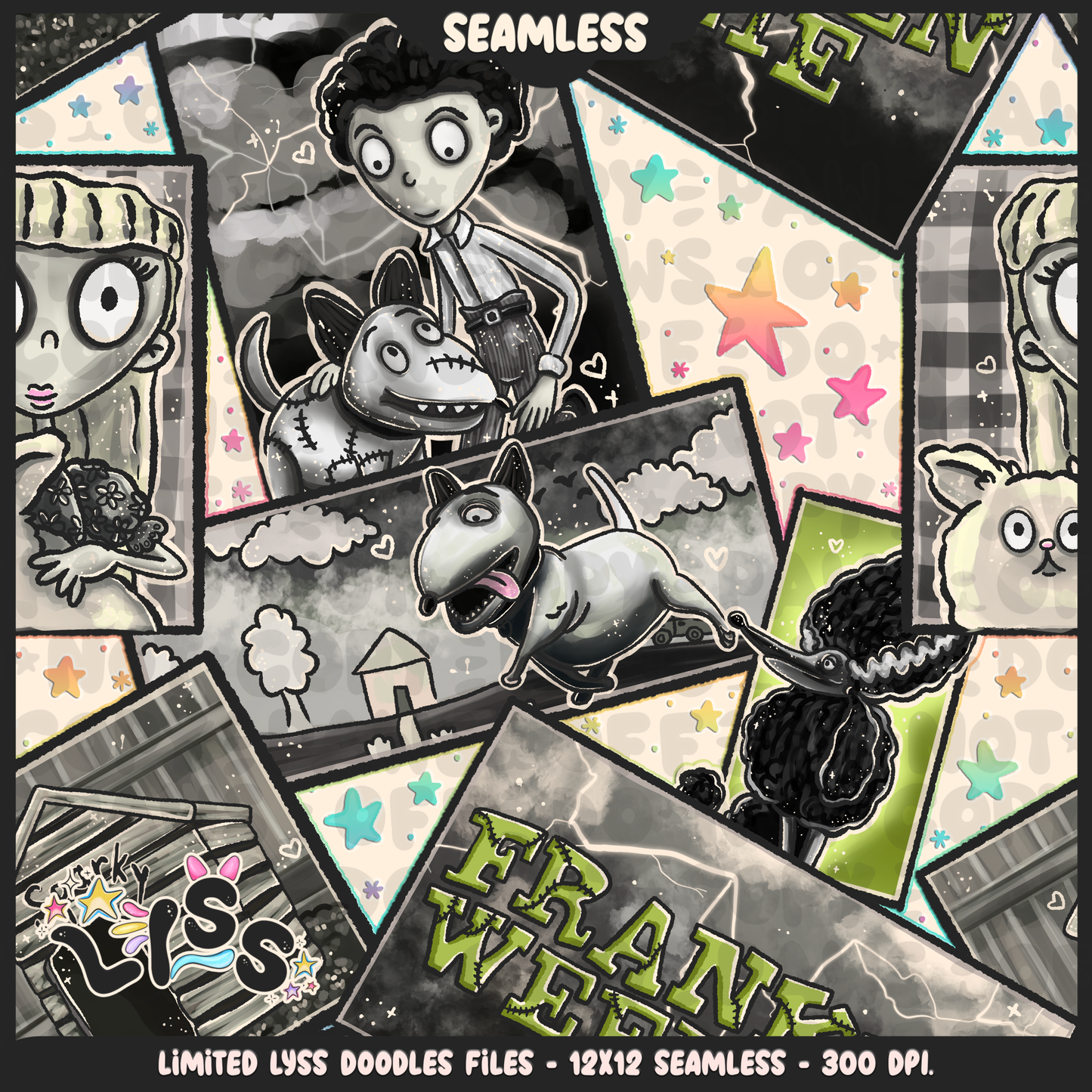 2024 - Lyss Doodles - Seamless - Mains - Franken Woof - 24LD076