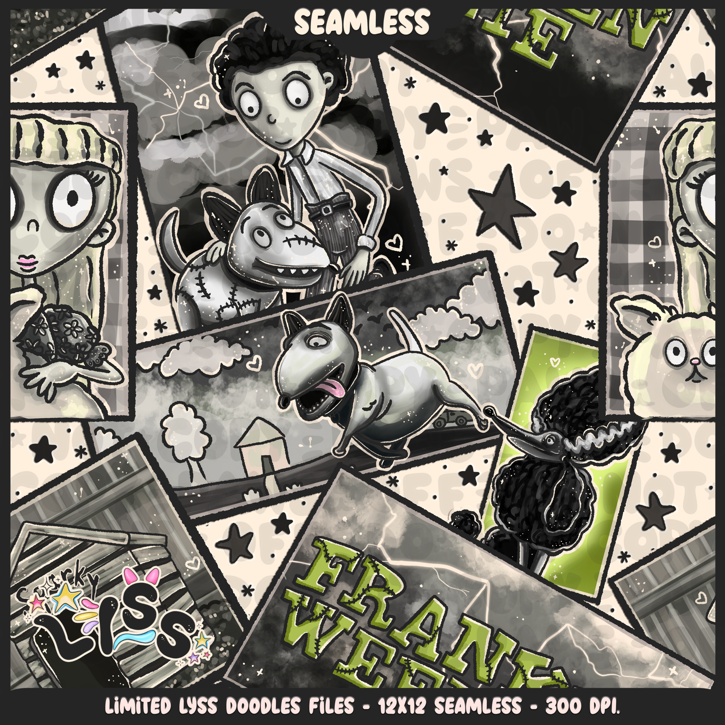 2024 - Lyss Doodles - Seamless - Mains - Franken Woof - 24LD076