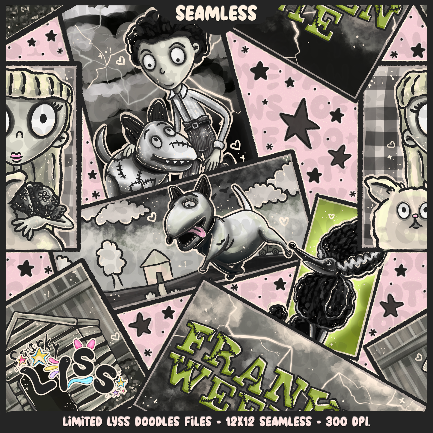 2024 - Lyss Doodles - Seamless - Mains - Franken Woof - 24LD076