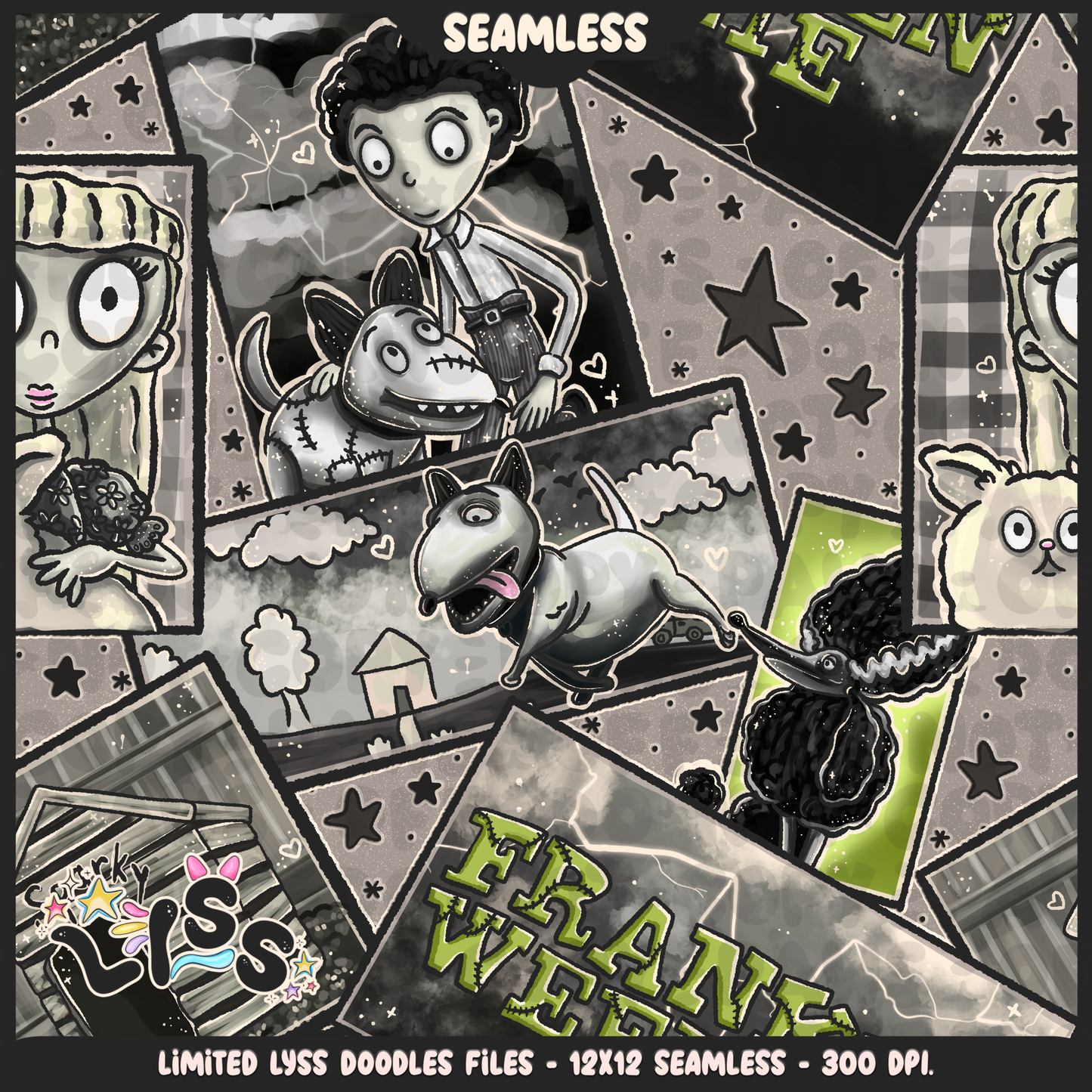2024 - Lyss Doodles - Seamless - Mains - Franken Woof - 24LD076