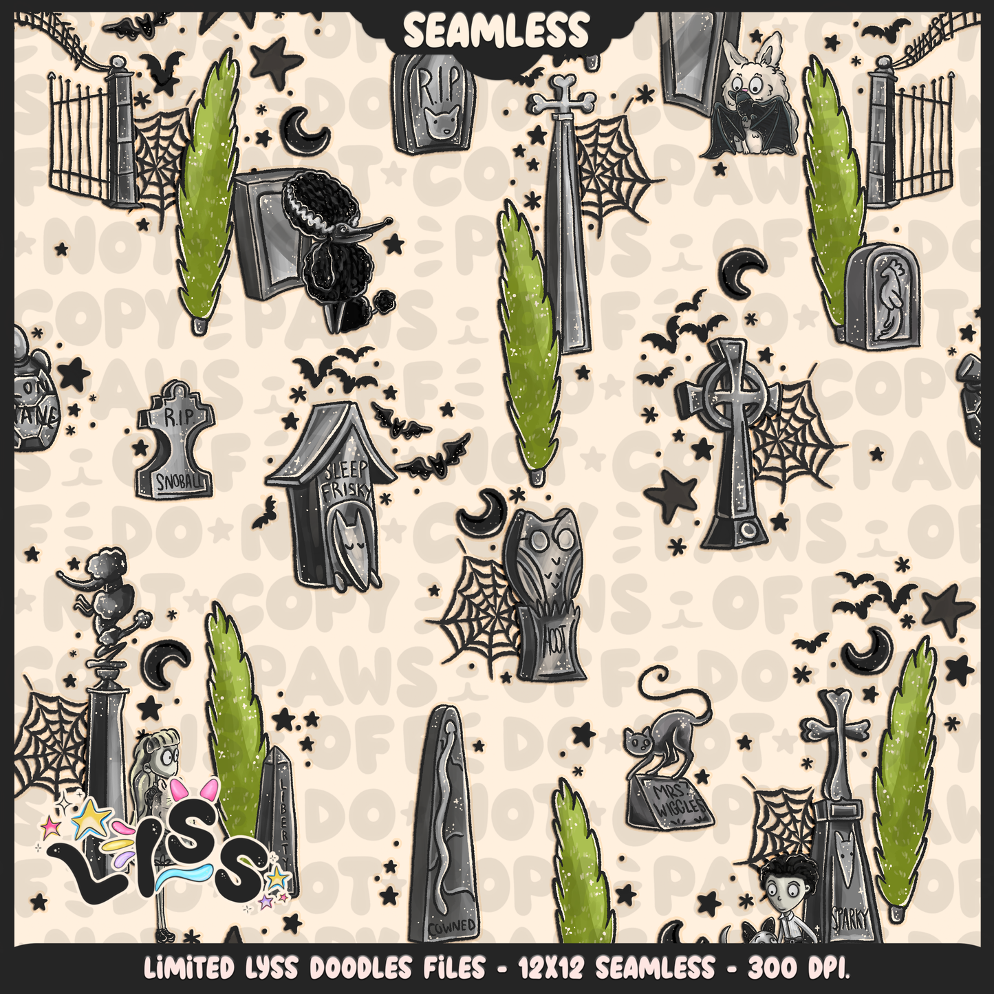 2024 - Lyss Doodles - Seamless - Mains - Franken Woof - 24LD076