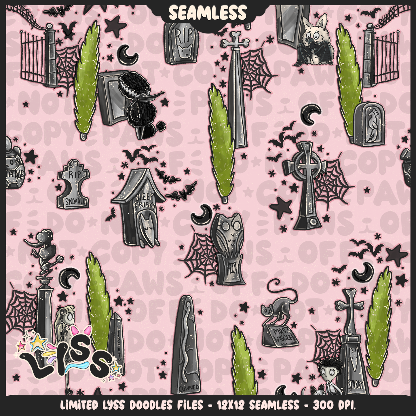 2024 - Lyss Doodles - Seamless - Mains - Franken Woof - 24LD076